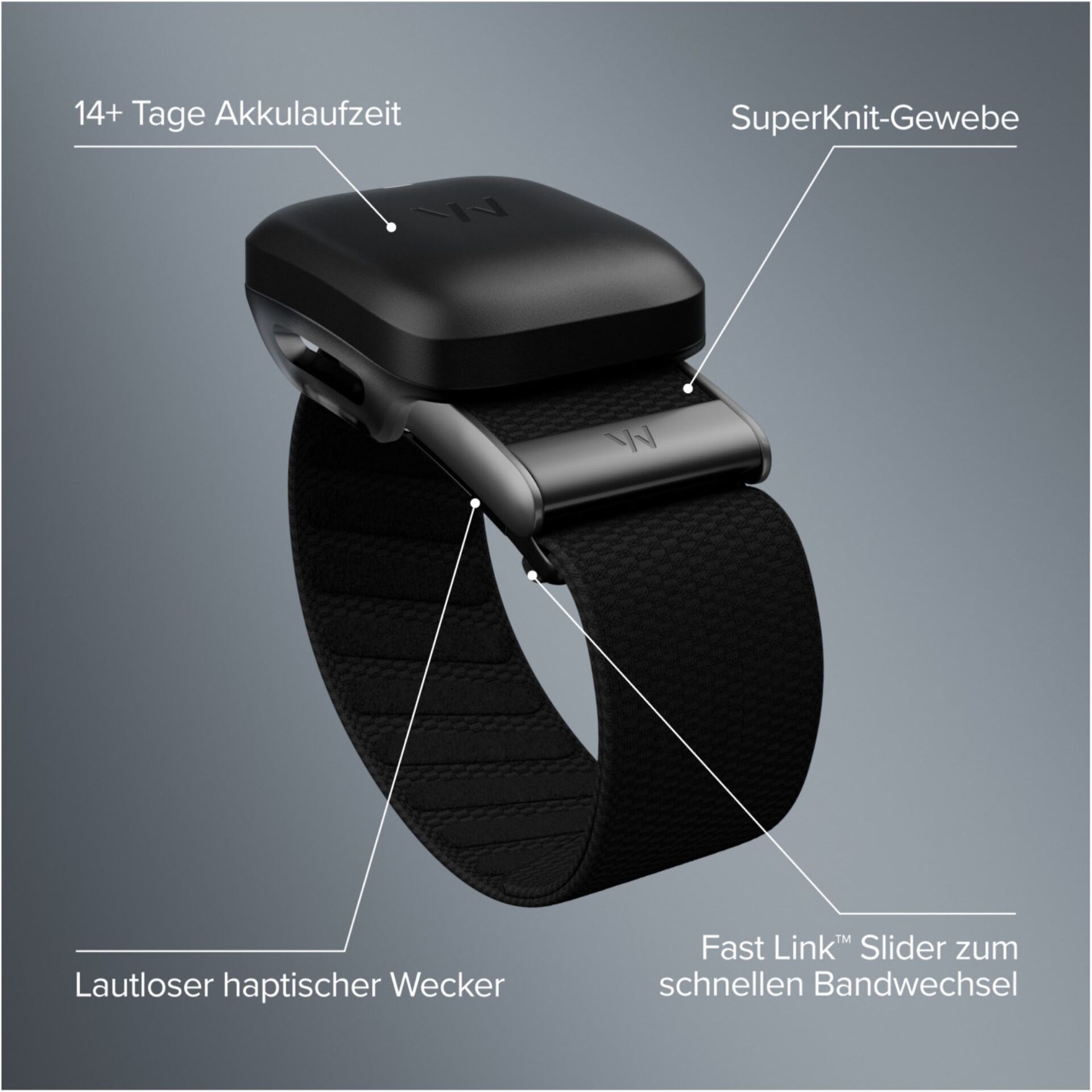 Armband, Smartwatch-UK, SuperKnit-Gewebe, Lautloser haptischer Wecker, Fast Link Slider