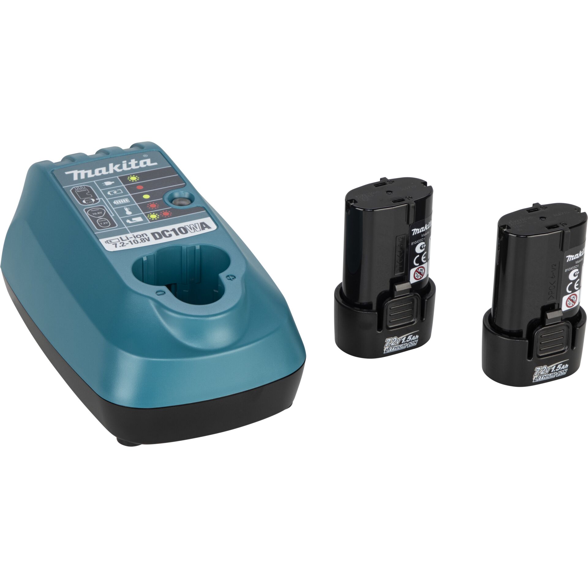 Akku-Bohrschrauber, Drehbohrer, Werkzeug, Kunststoffgehäuse, Turquoise, Akku-Ladegerät, Drahtlos-Ladegerät, Lithium-Ionen, Batterien 7.2V-10.8V, Makita