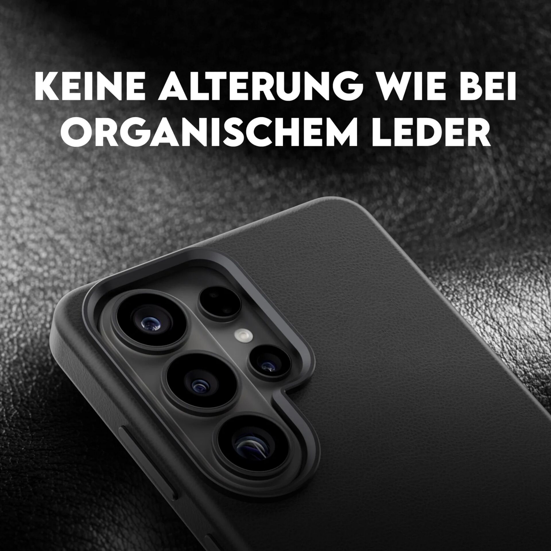 Smartphone-Hülle, Handyhülle, Kameraobjektiv, Lederstruktur, Schwarz