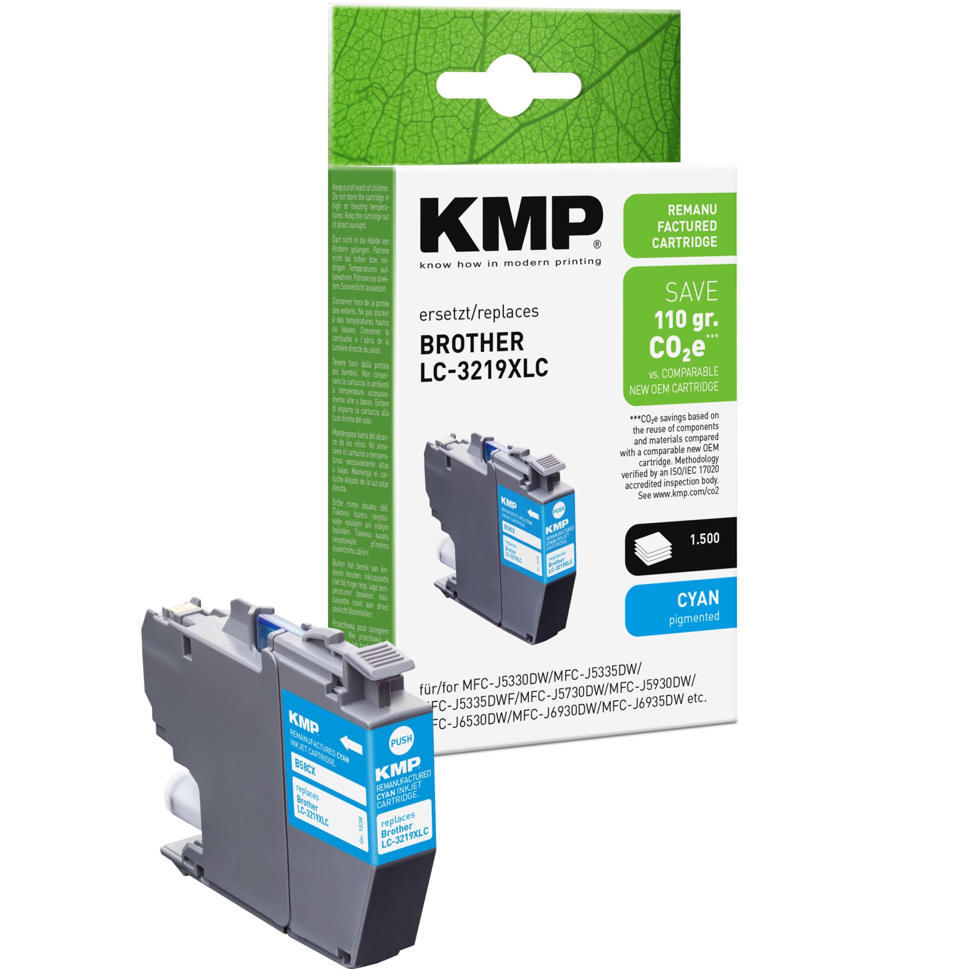 Adapter, Elektronik, Computer-Ausrüstung, Computerausrüstung, QR-Code, KMP-Tintenpatrone, Cyan Pigment, Druckerpatrone, LC-3219XLC, Refill Cartridge