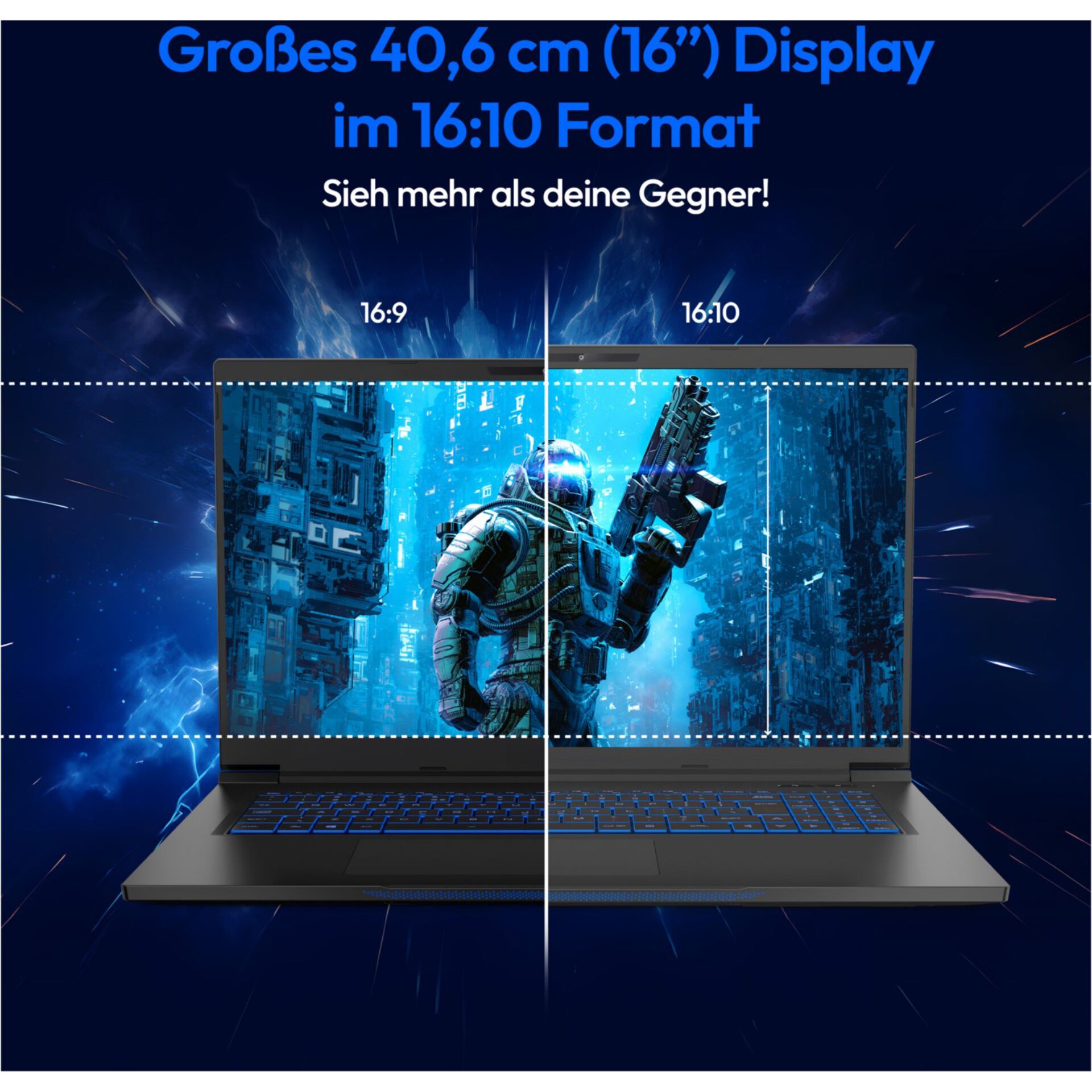 Gaming-Laptop, 16-Zoll-Display, 16:10-Format, Schwarzes Gehäuse, Beleuchtete Tastatur