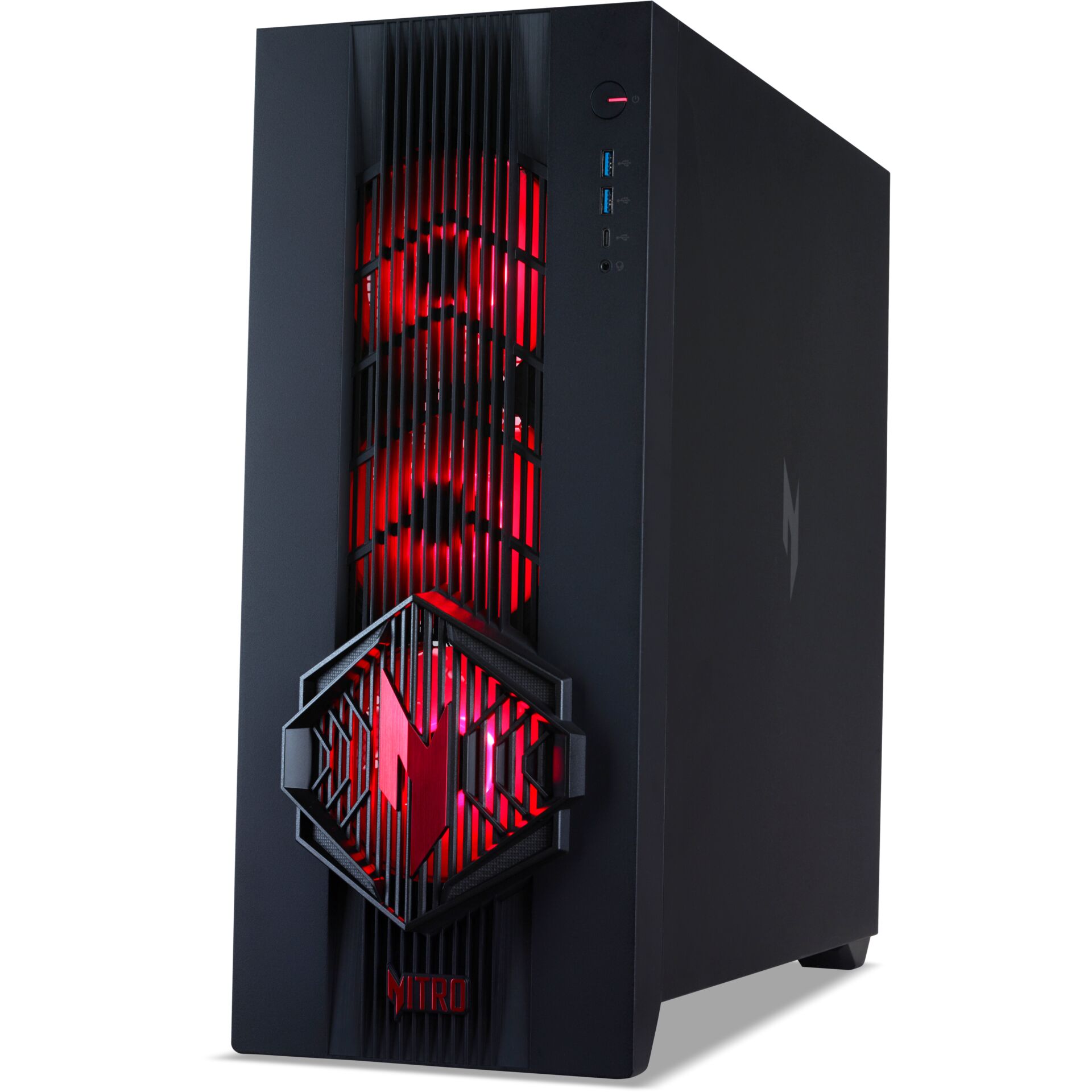 Gaming-PC, Desktop-Tower, Rote-LED, Schwarzer-Rechner, Vordere-Verstrebungen