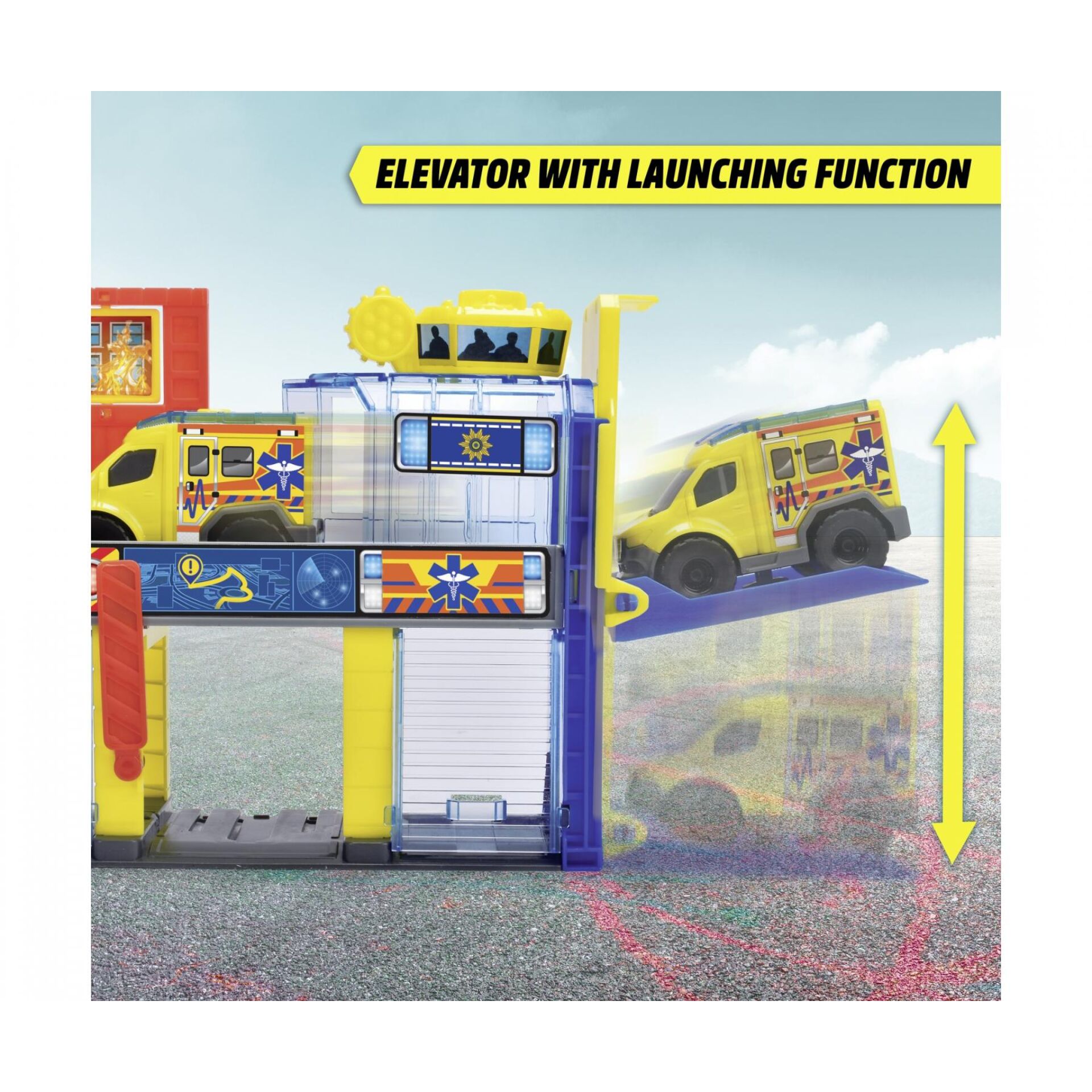 Spielzeugset, Einfahrt, Ambulanz, Klemmbaustein, Liftfunktion