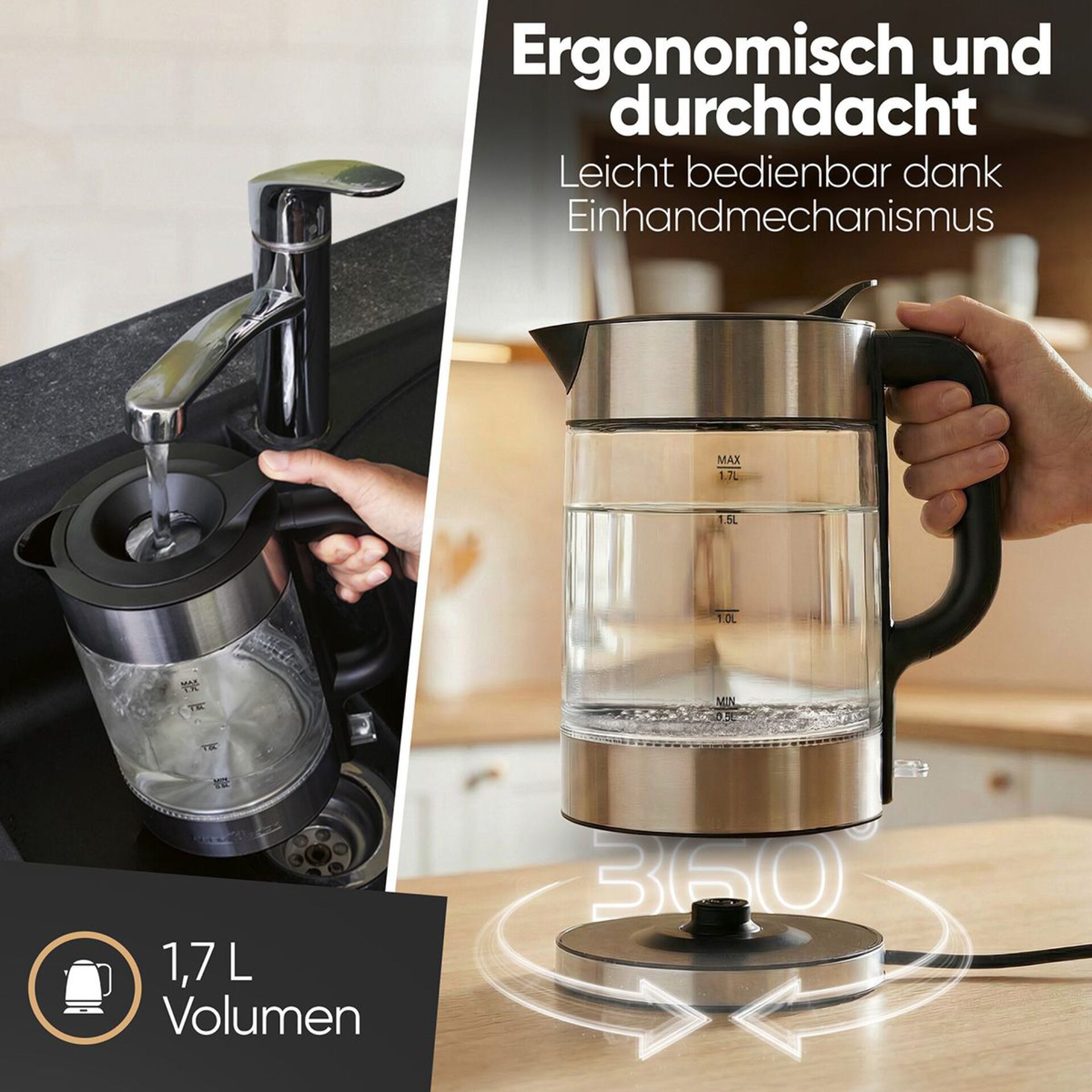 Kaffeemaschine, Kaffeekanne, Glaskanne, 1,7 L, Dauerbetrieb