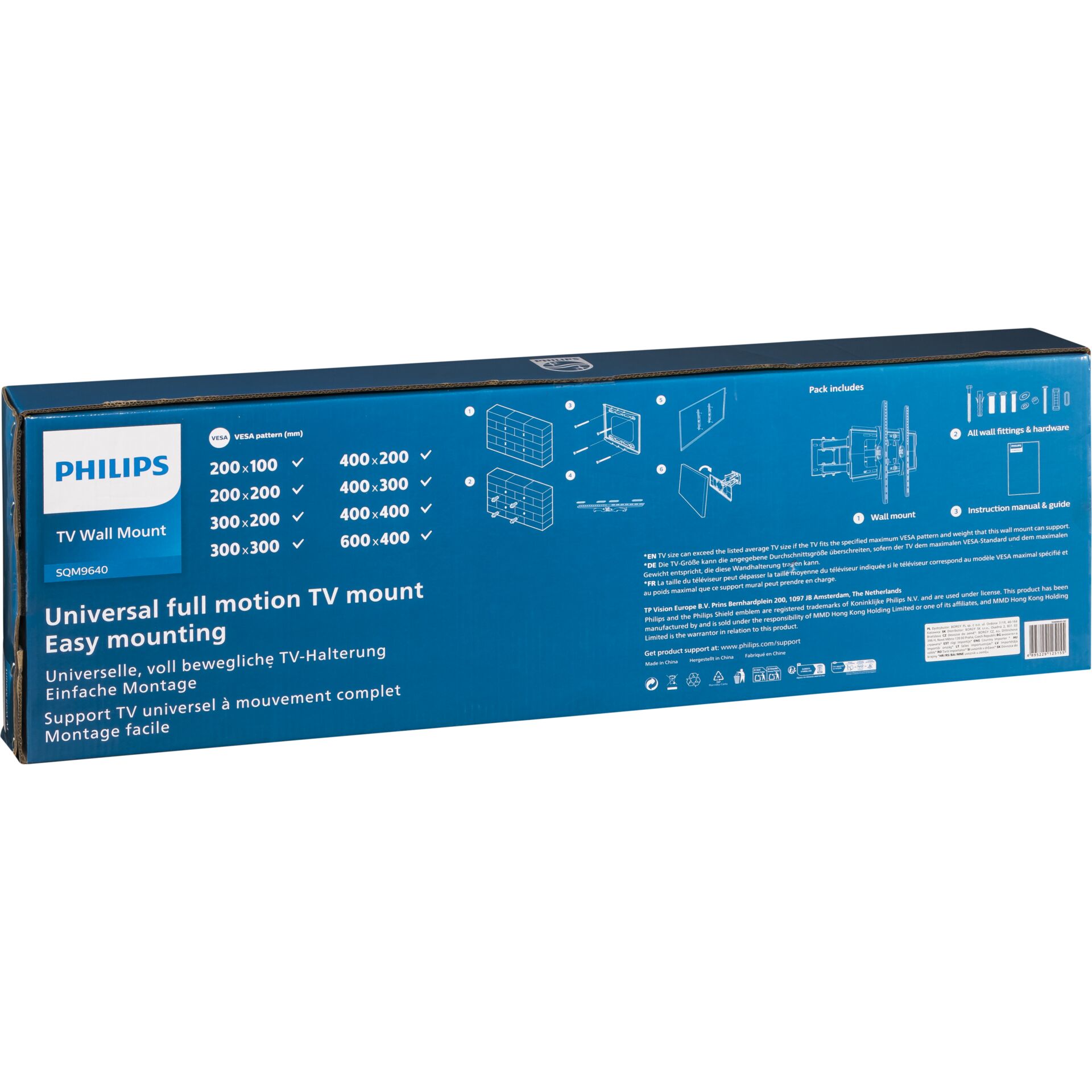 TV-Wandhalterung, universelle Halterung, voll beweglich, blaue Verpackung, Montage-Set