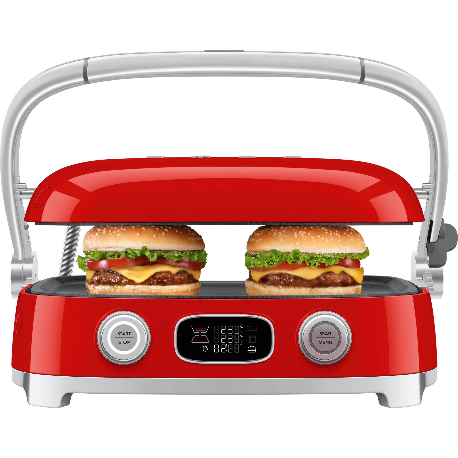 Toaster, Grill, Hamburger, Two Burgers, Rot