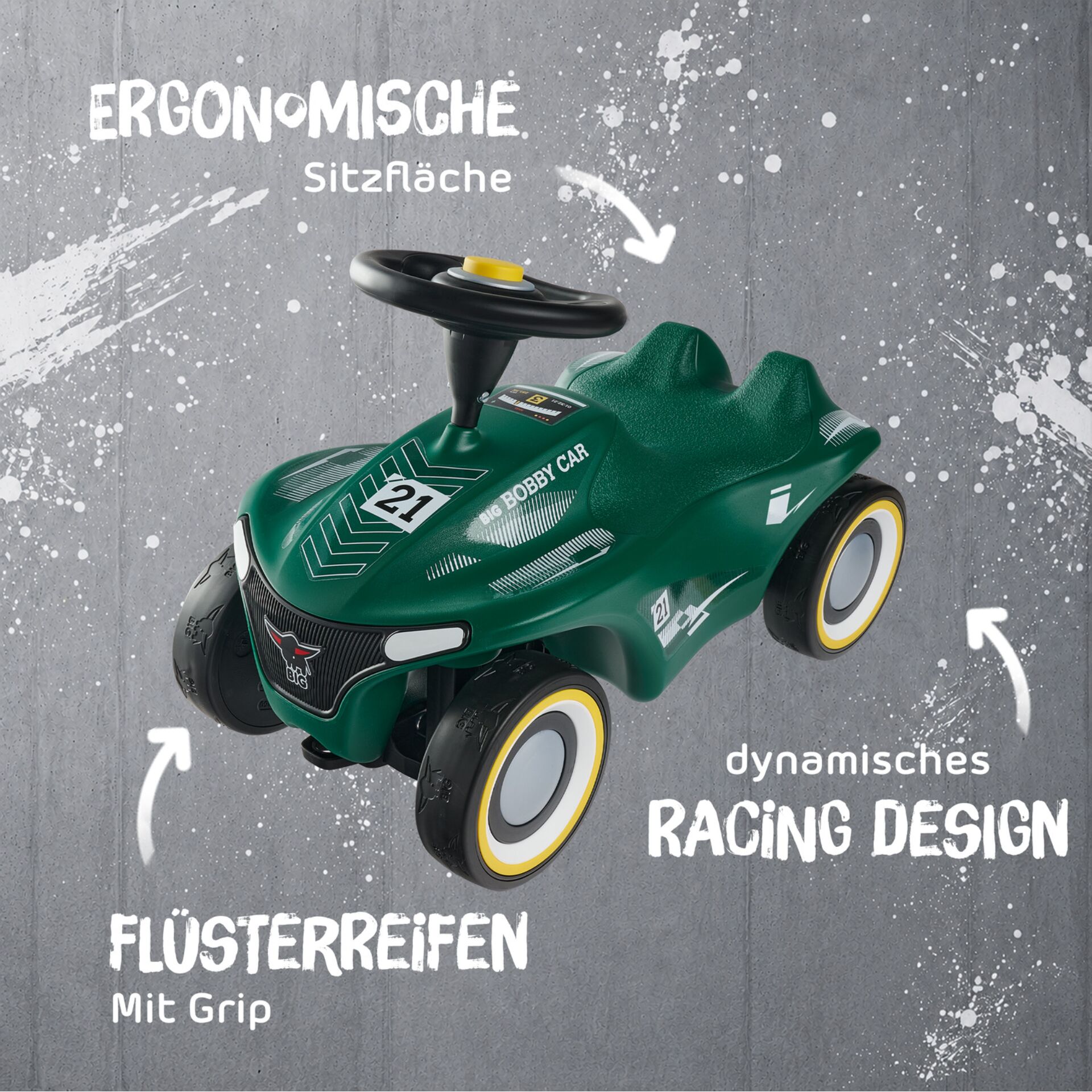 Kinderfahrzeug, Grün, Racing Car, Gummi-Reifen, Sitzfläche