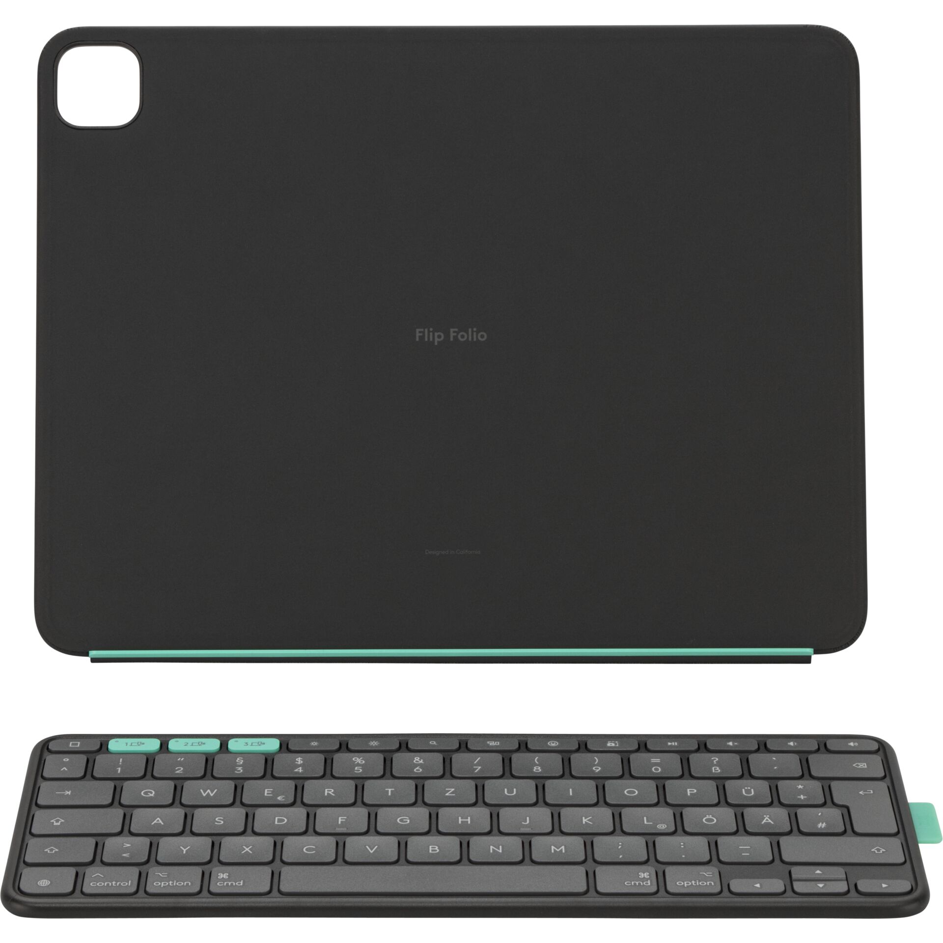 tablet-hülle, Tastaturhülle, schwarz, minzgrün Akzente, faltbare Abdeckung