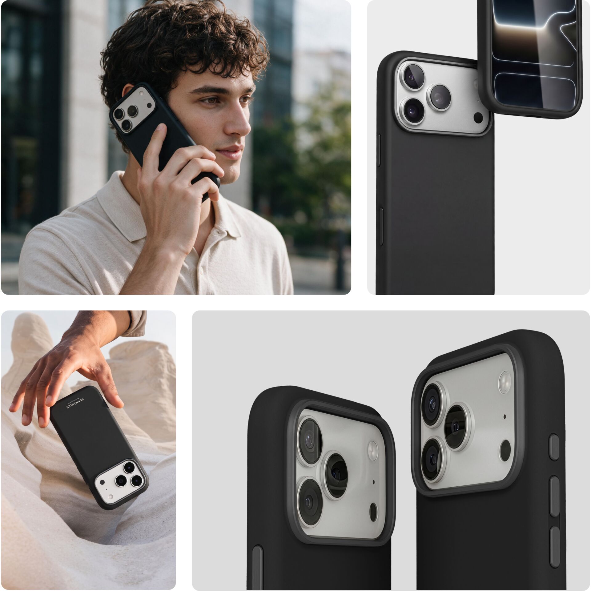 smartphone, Hülle, iPhone, Dreifach-Linse, schwarz