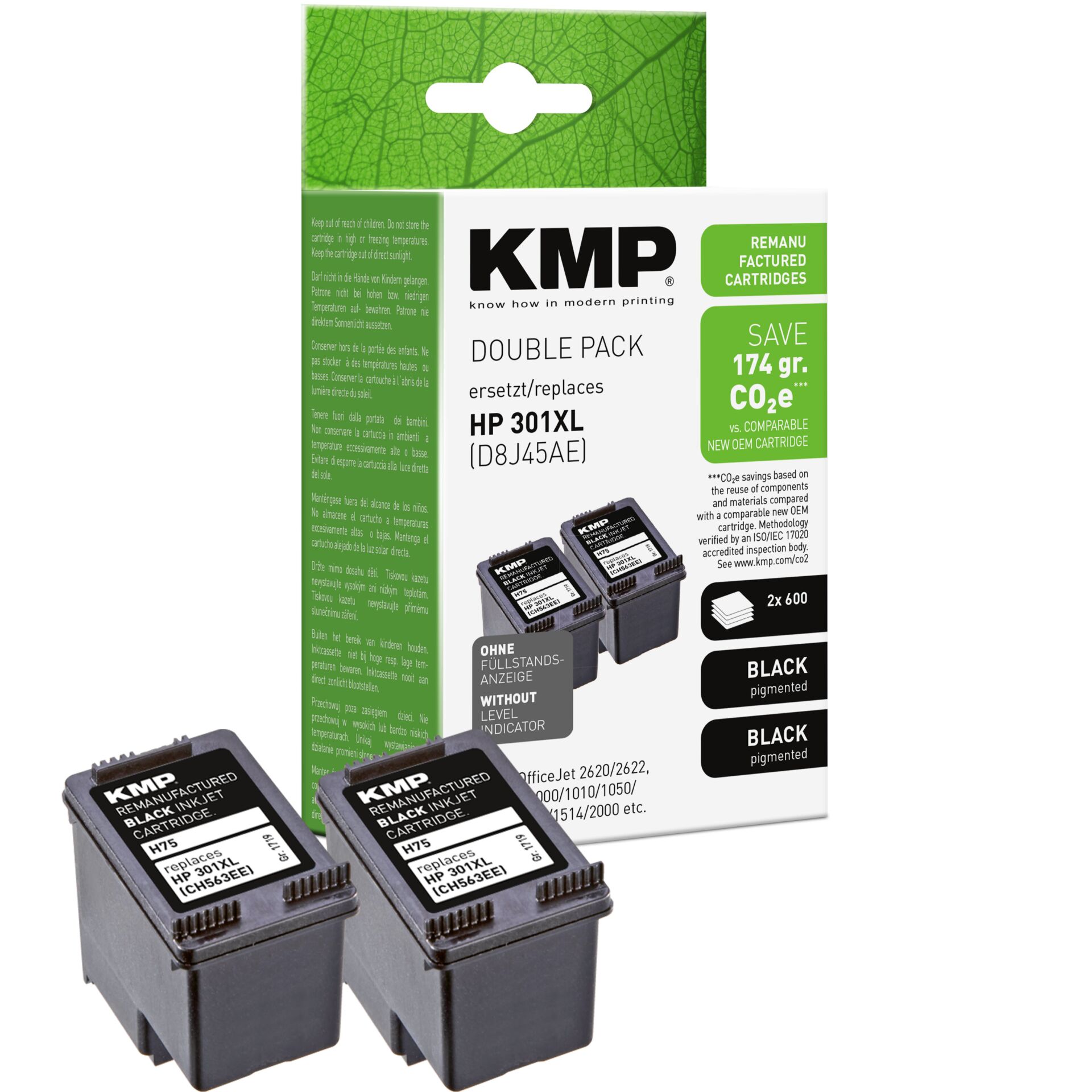 Adapter, Elektronik, Computer-Ausrüstung, Computerausrüstung, QR-Code, Tintenpatrone, KMP, HP301XL, Schwarzpigment, Nachfüllpackung