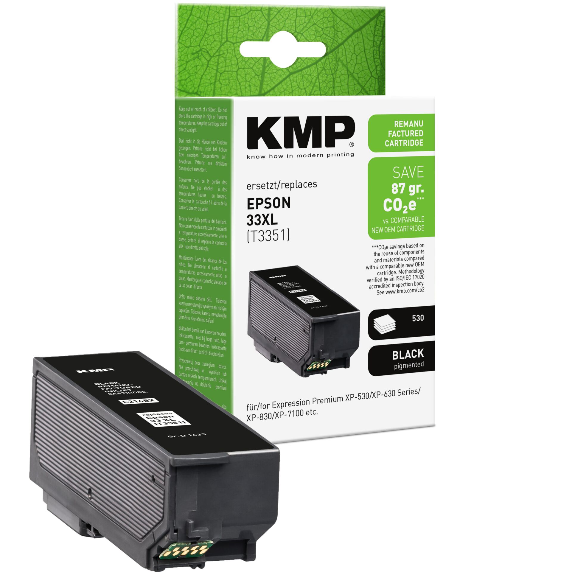 Adapter, Elektronik, QR Code, Tintenpatrone, HP 33XL, Schwarz pigmentiert, KMP Kompatibel, Ersatzkartusche