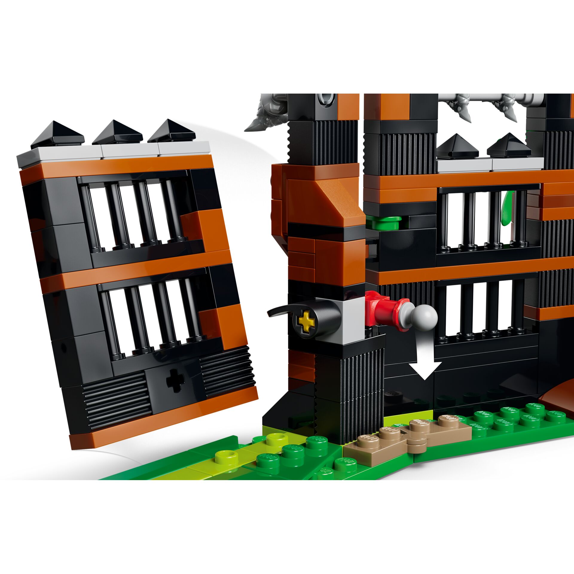 Lego, Bausteine, Tür, Gitterfenster, Orange Schwarz Grün
