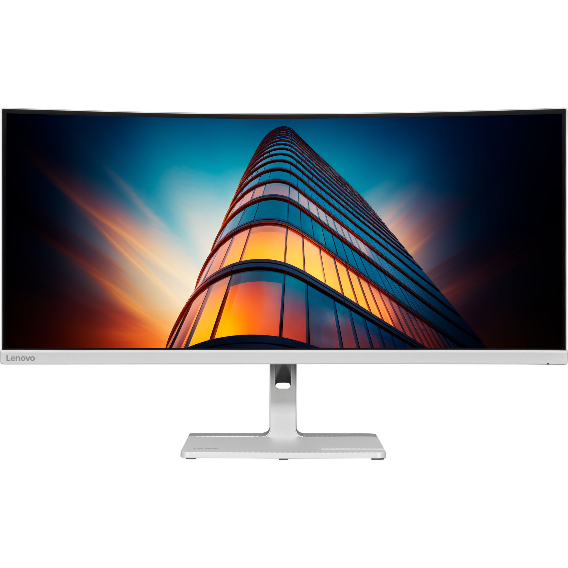 monitor, all-in-one, LED, weiß, Ständer, Monitor, Gebogener Bildschirm, Ultrabreit, Silberner Stand, Lenovo