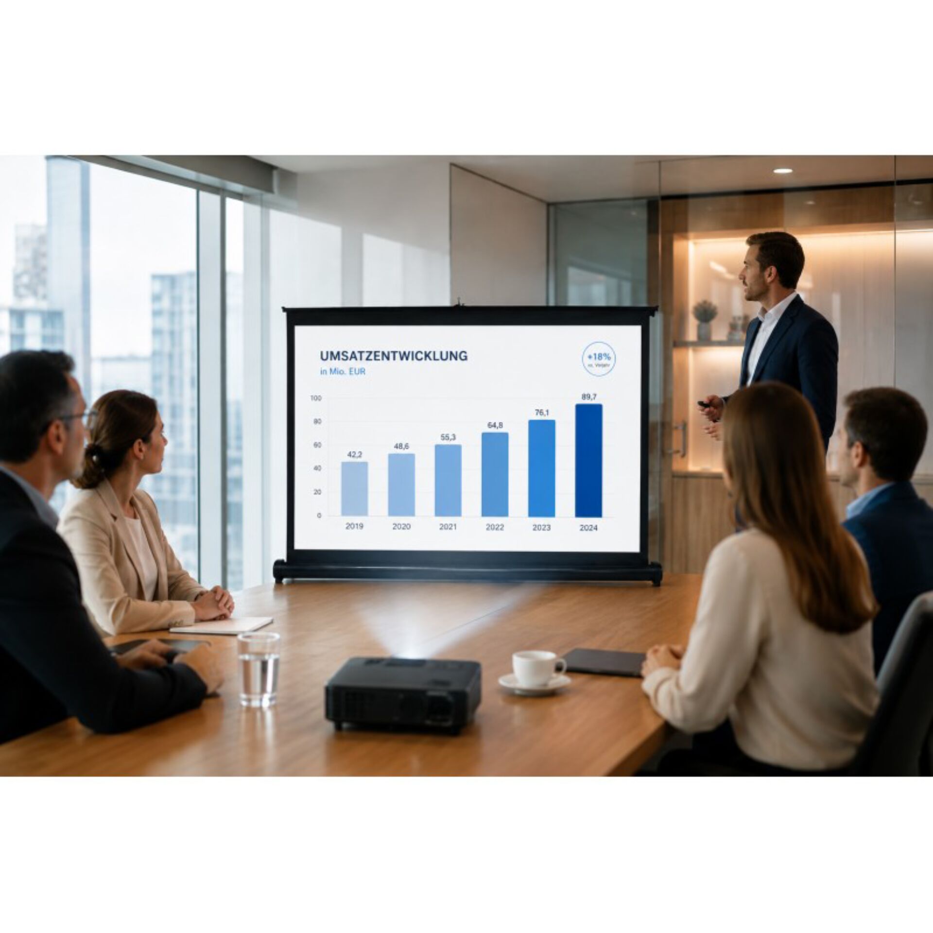 präsentation, Business-Meeting, Diagramm, Umsatzentwicklung, Projektor