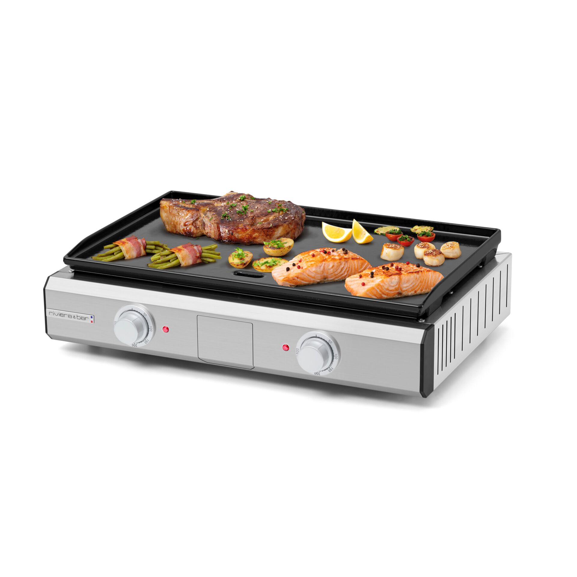 Grillplatte, Grill, Steak, Lachs, Gemüse