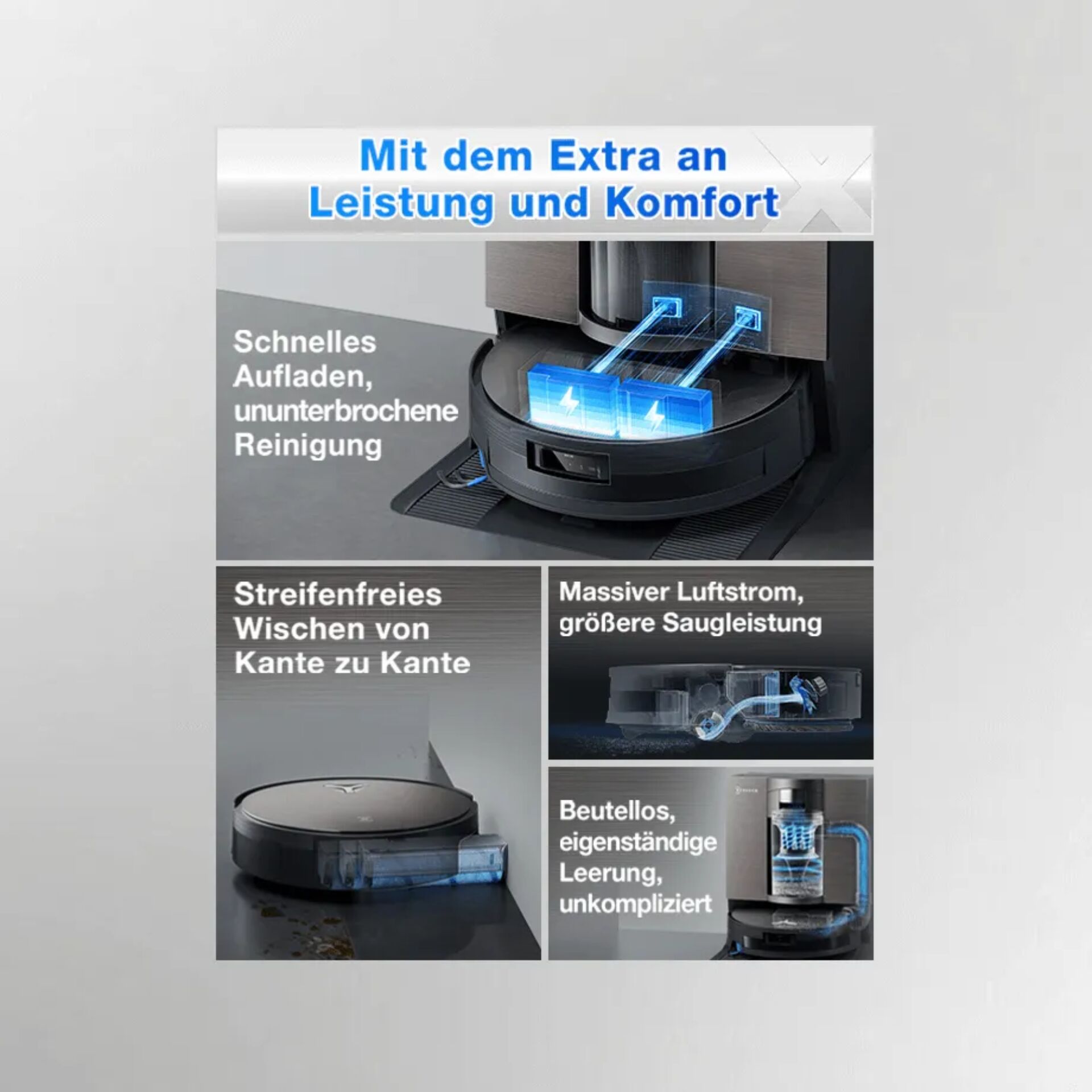 Saugroboter, Roboterstaubsauber, Laufzeit, Ladestation, Beutellose Reinigung