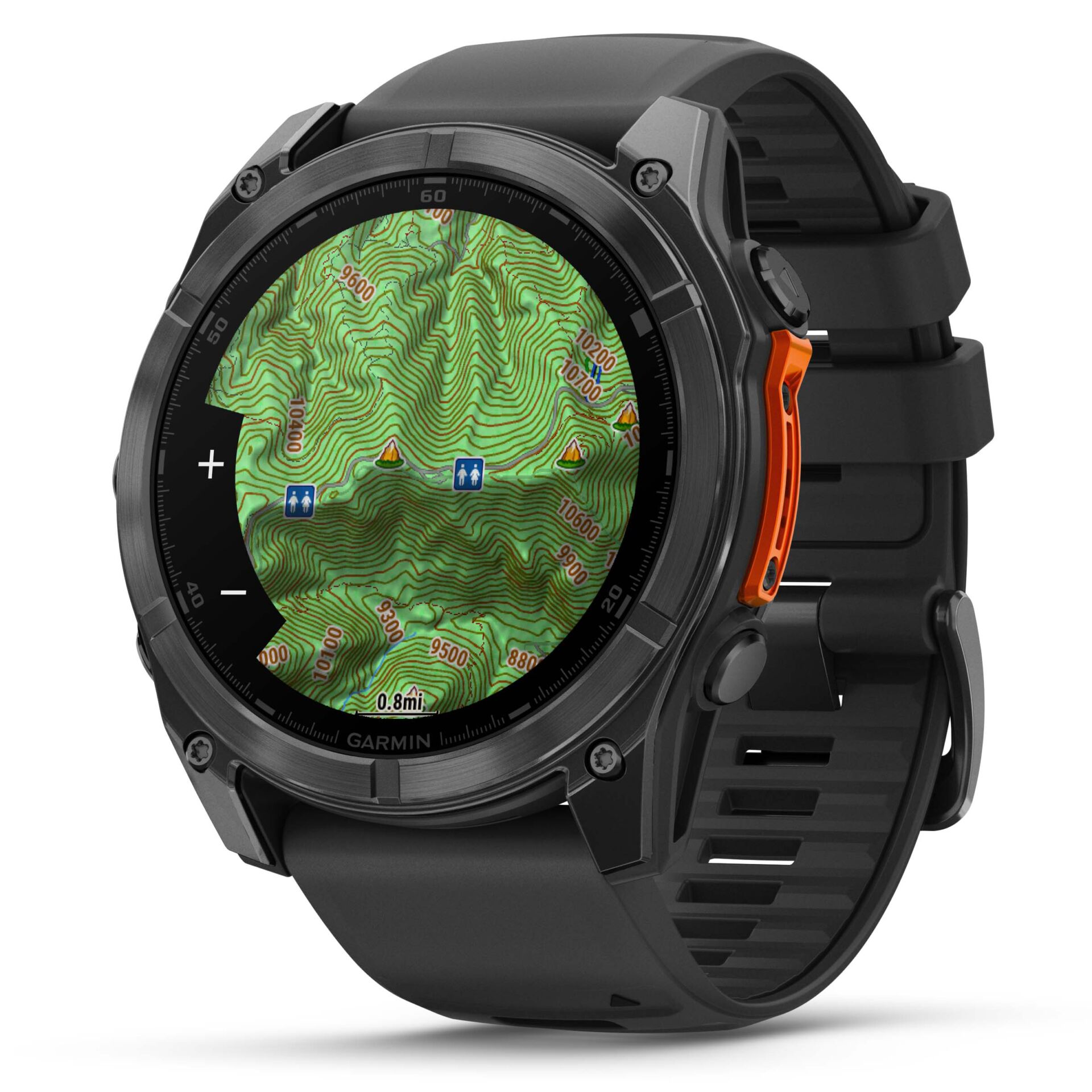 Trekkinguhr, GPS-Smartwatch, Topographie Karte, Rundes Display, Schwarzes Armband