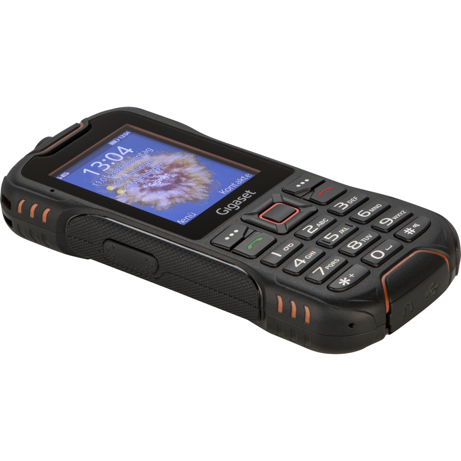 Handy, Klapphandy, Tastaturtelefon, schwarz/orange, kleiner Bildschirm