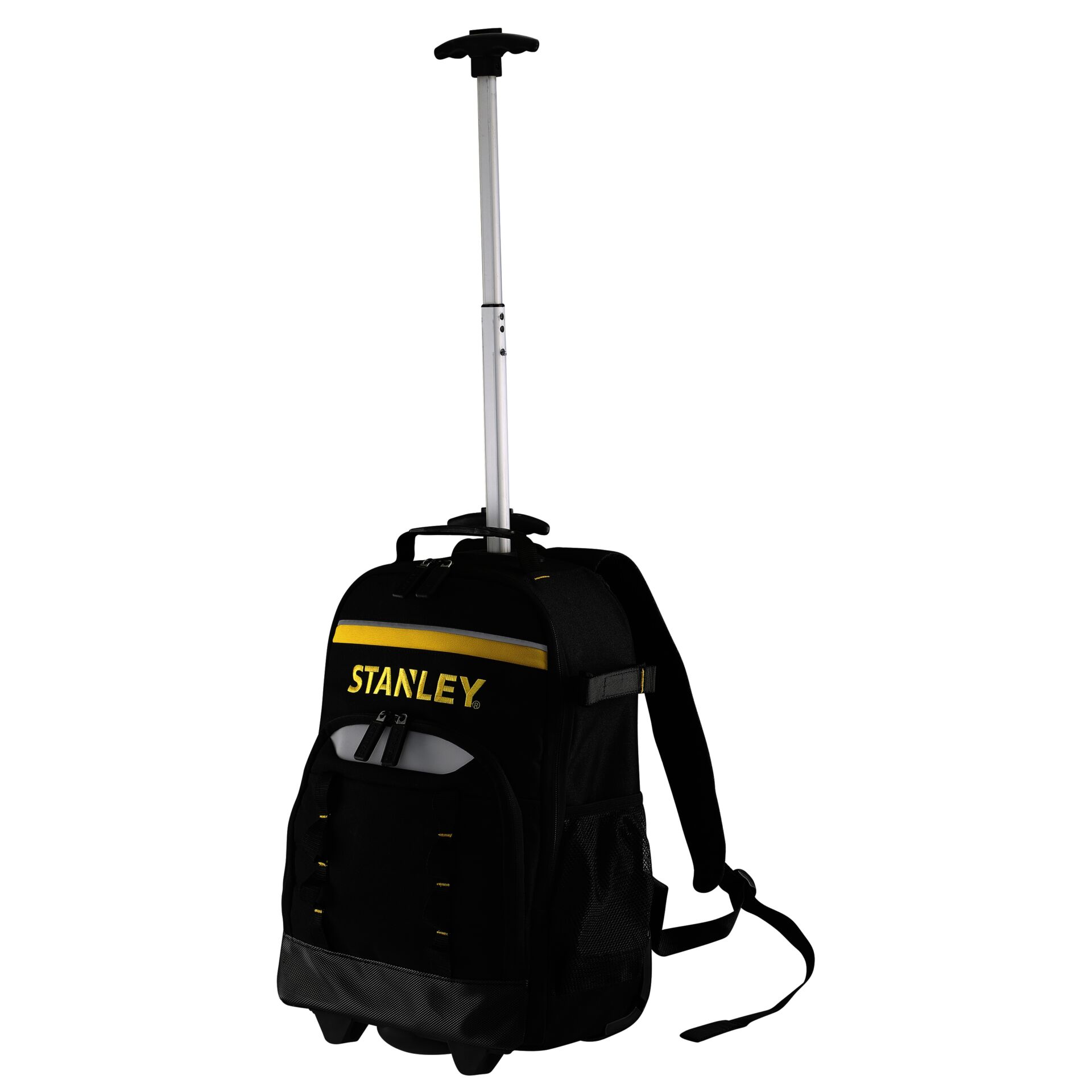 Trolley Rucksack, Roll-Backpack, Gepäckrucksack, Teleskopstange Aluminium, Schwarz Gelb Akzent