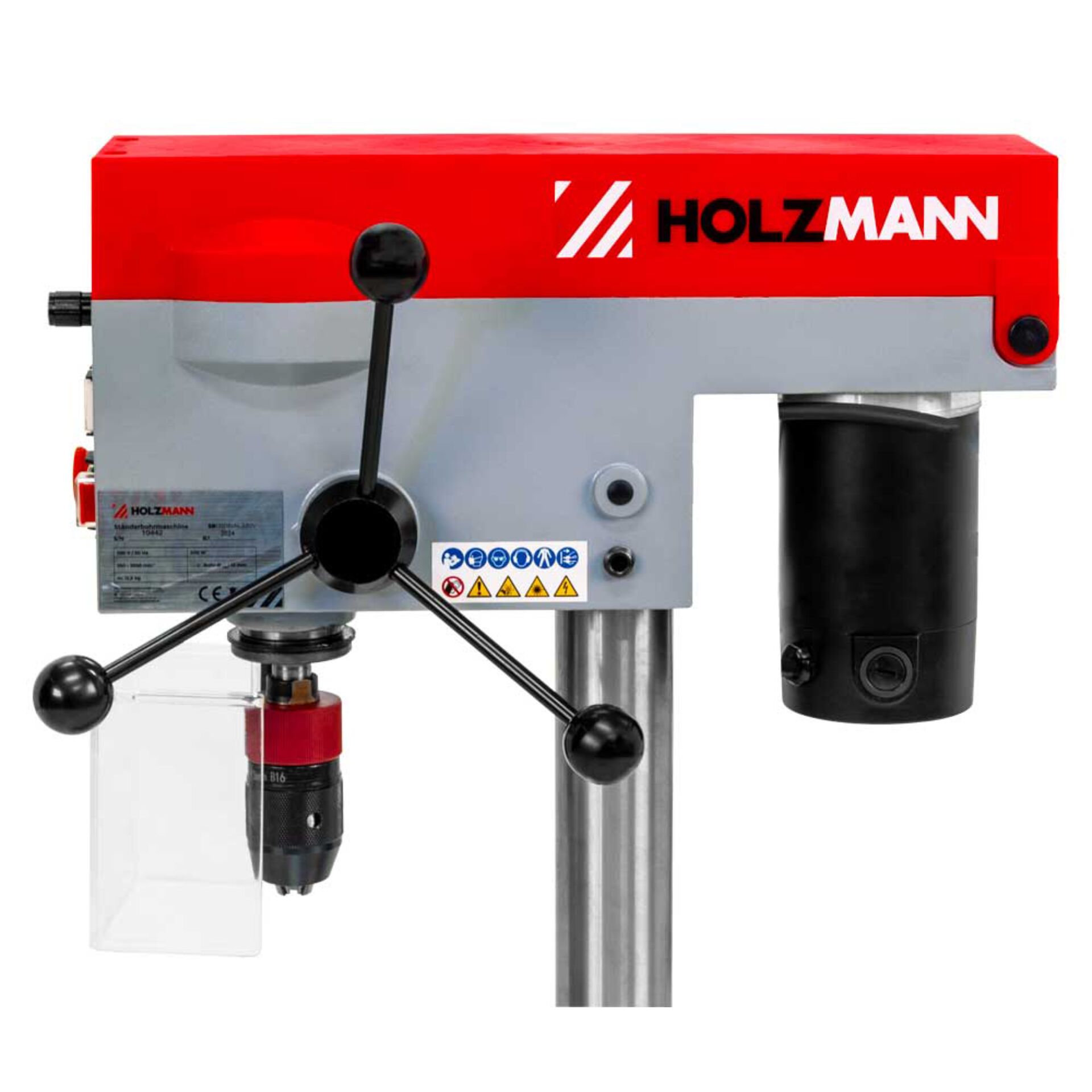 Säulenbohrmaschine, Tischbohrmaschine, Rot und grau, Metallgehäuse, Dreibackenfutter