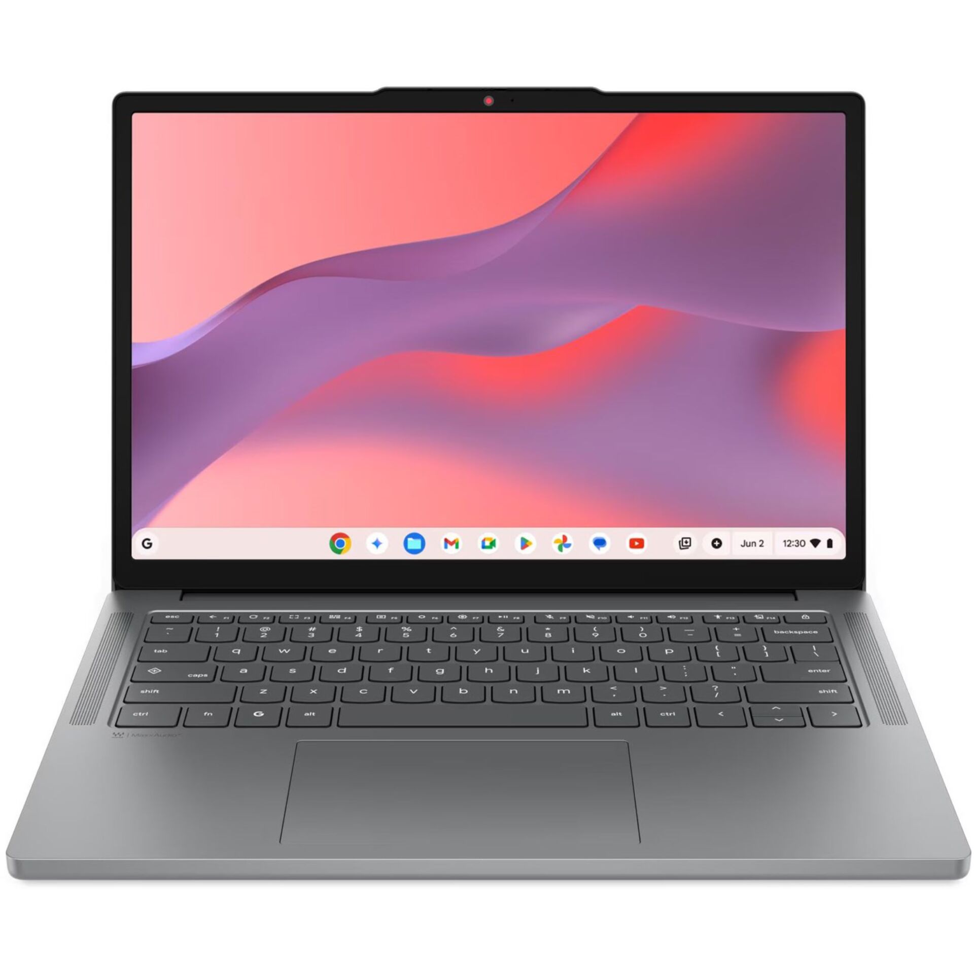 Laptop, Chromebook?, Notizbuch?, Silberner Laptop, Tastatur mit Touchpad