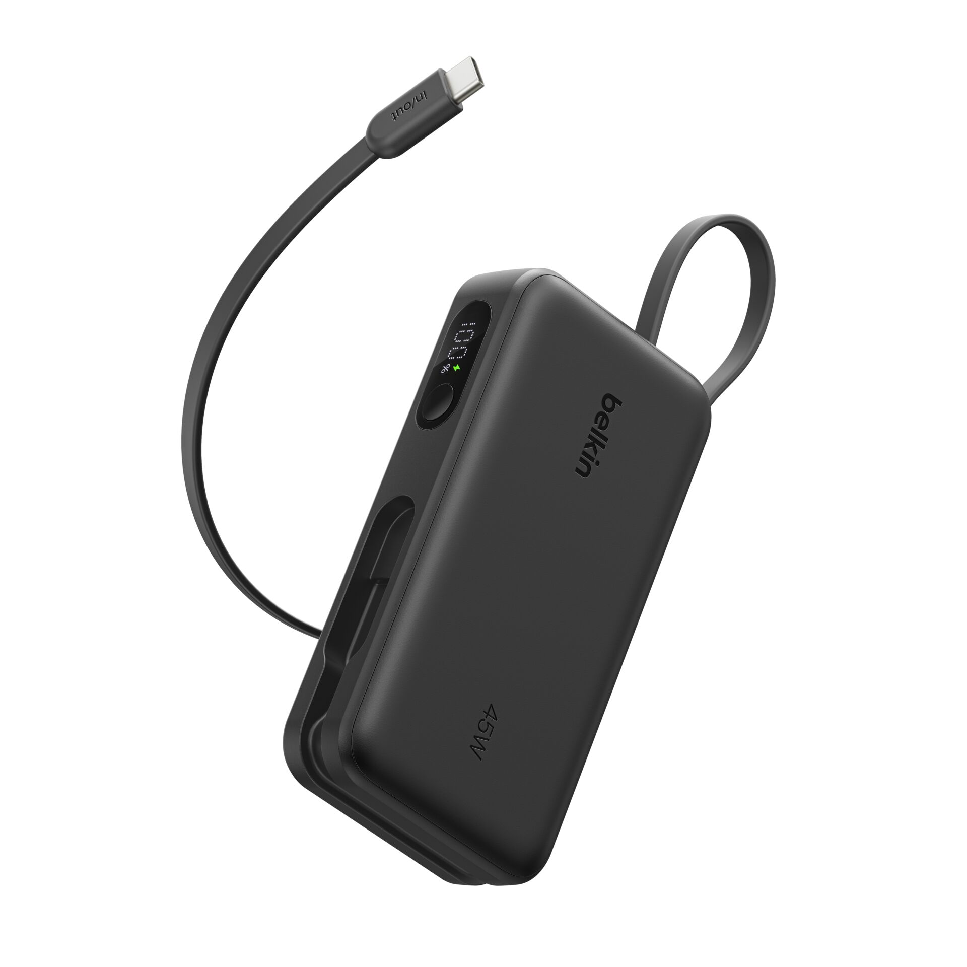 Power Bank, USB-C, LCD Display, Schwarz, Schwarzness