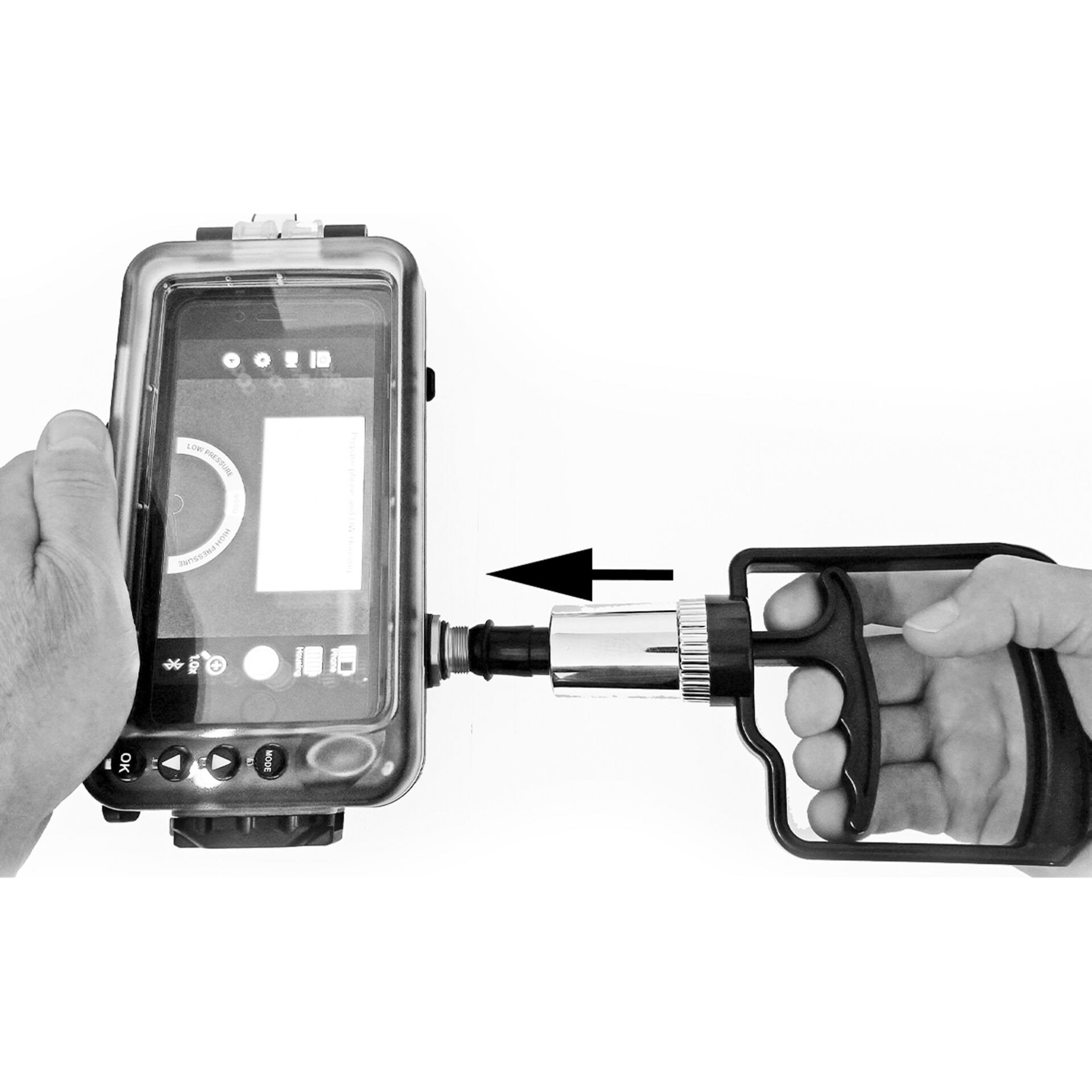 rebar gun, saw handle, pressure gauge, pistol grip, bright screen