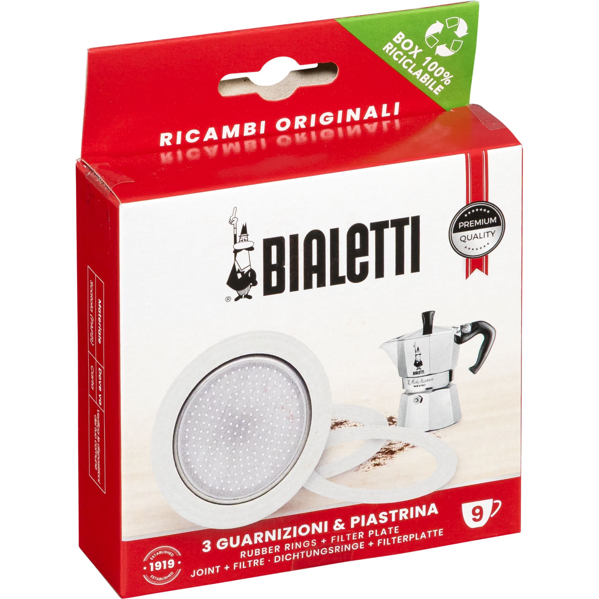 Bialetti Ricambi 3 Ersatz-  dichtungen +1 Filter 9 Tassen