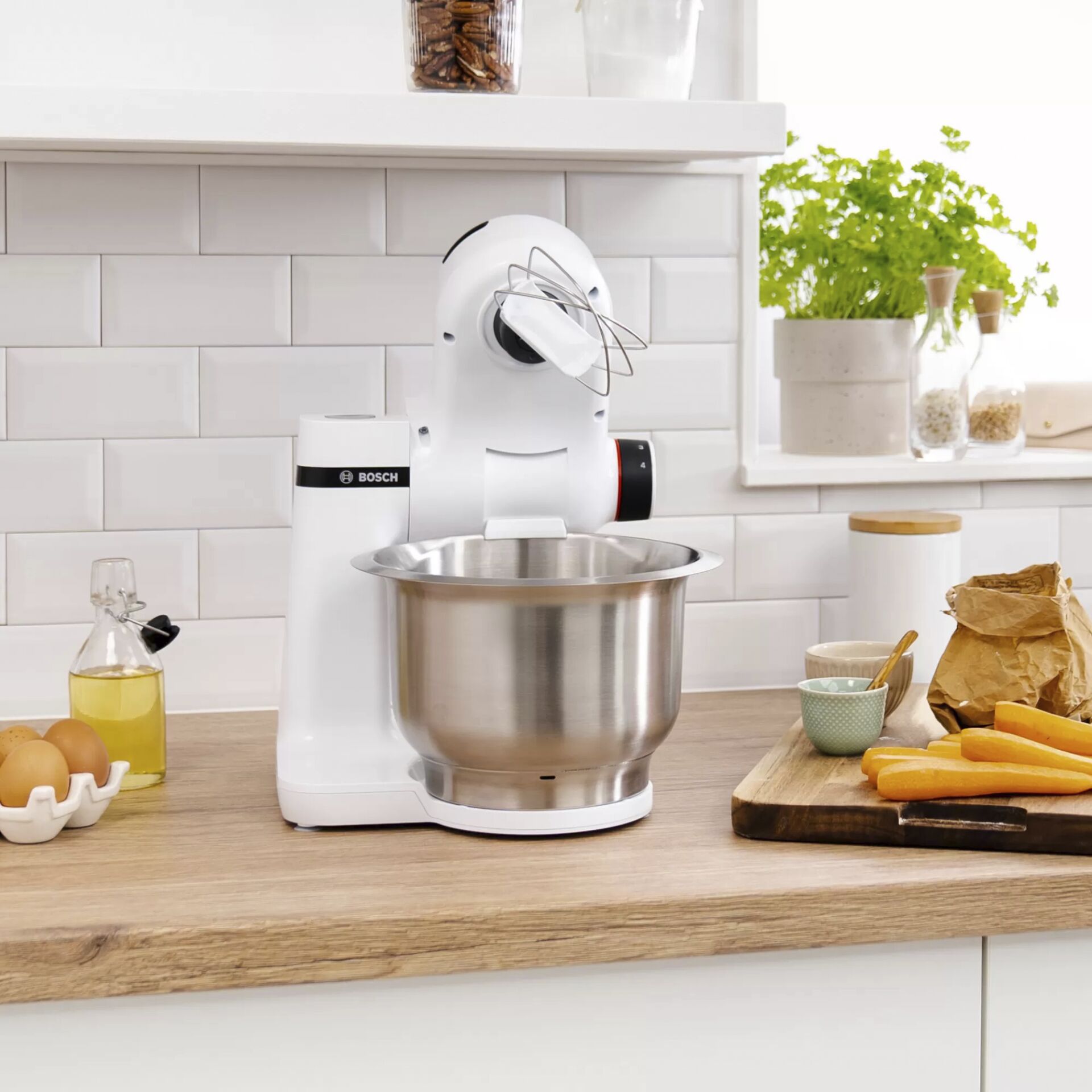 Küchenmaschine, Standmixer, Elektromixer, Stahl-Schüssel, Weiß