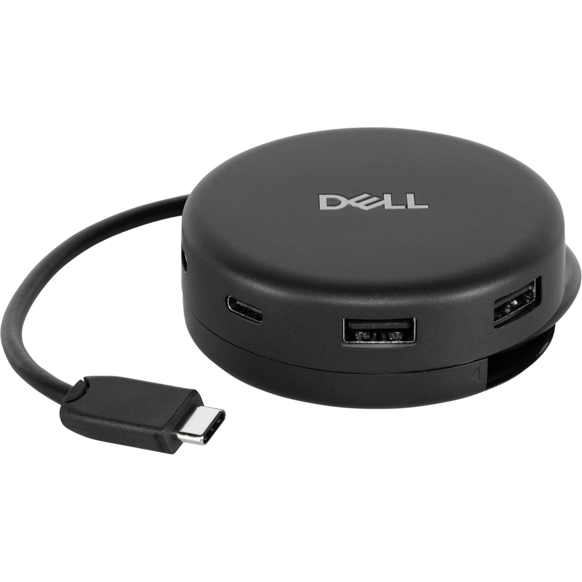 USB-C Hub, HDMI Anschluss, USB-A Port, Adapter, Dell Zubehör, USB-C Hub, HDMI-Ausgang, USB-A-Port, Dell Adapter Rund, Schwarz