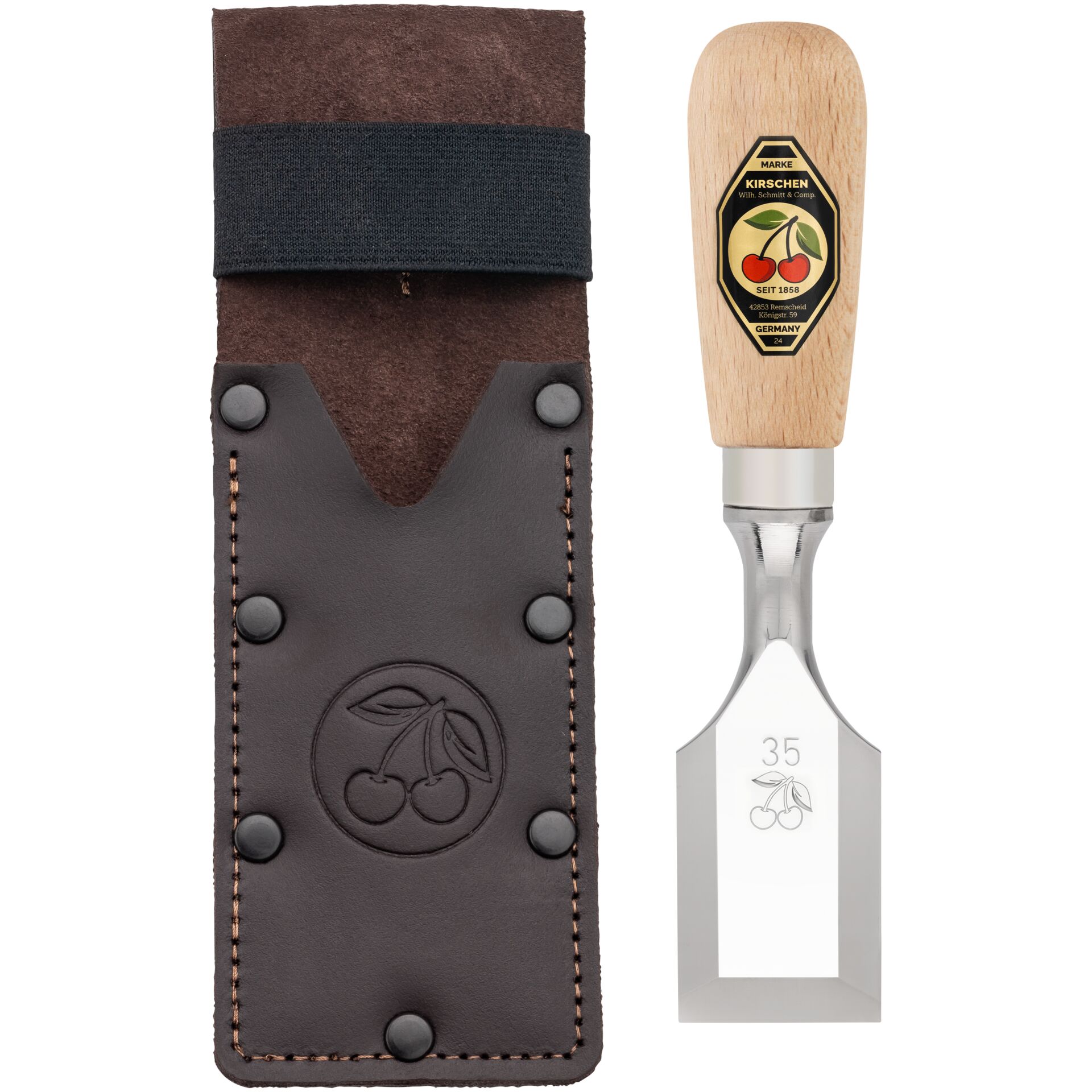 Kirschen Kurzbeitel in Leder-  holster, 35 mm