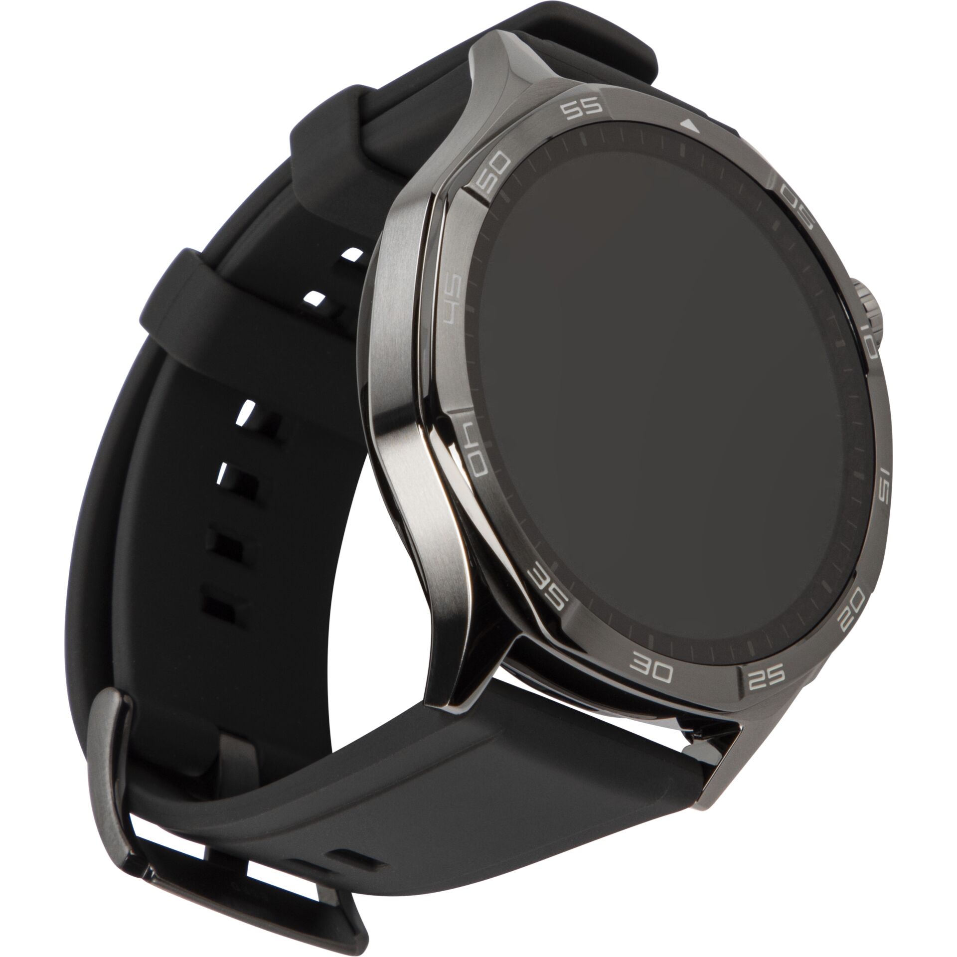 smartwatch, digitaleuhr, metallisch, schwarzes-band, runderes display