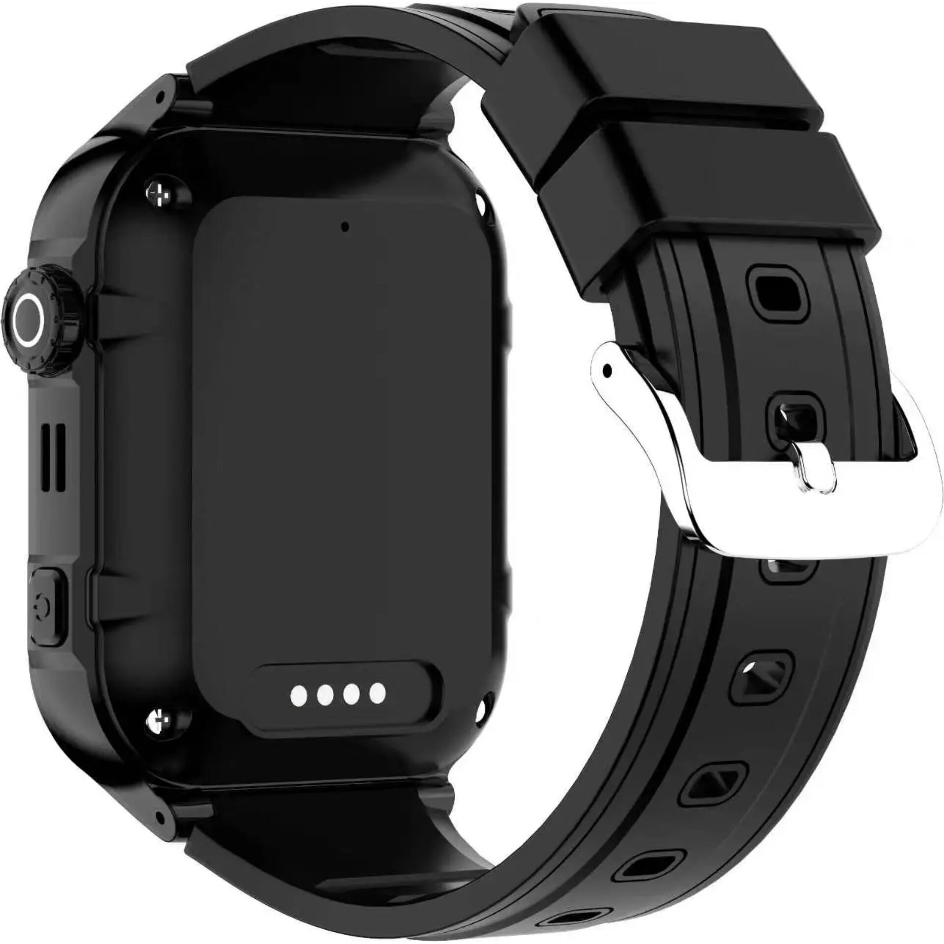 Smartwatch, Schwarz, Silikonarmband, Ladestifte, Rückseite