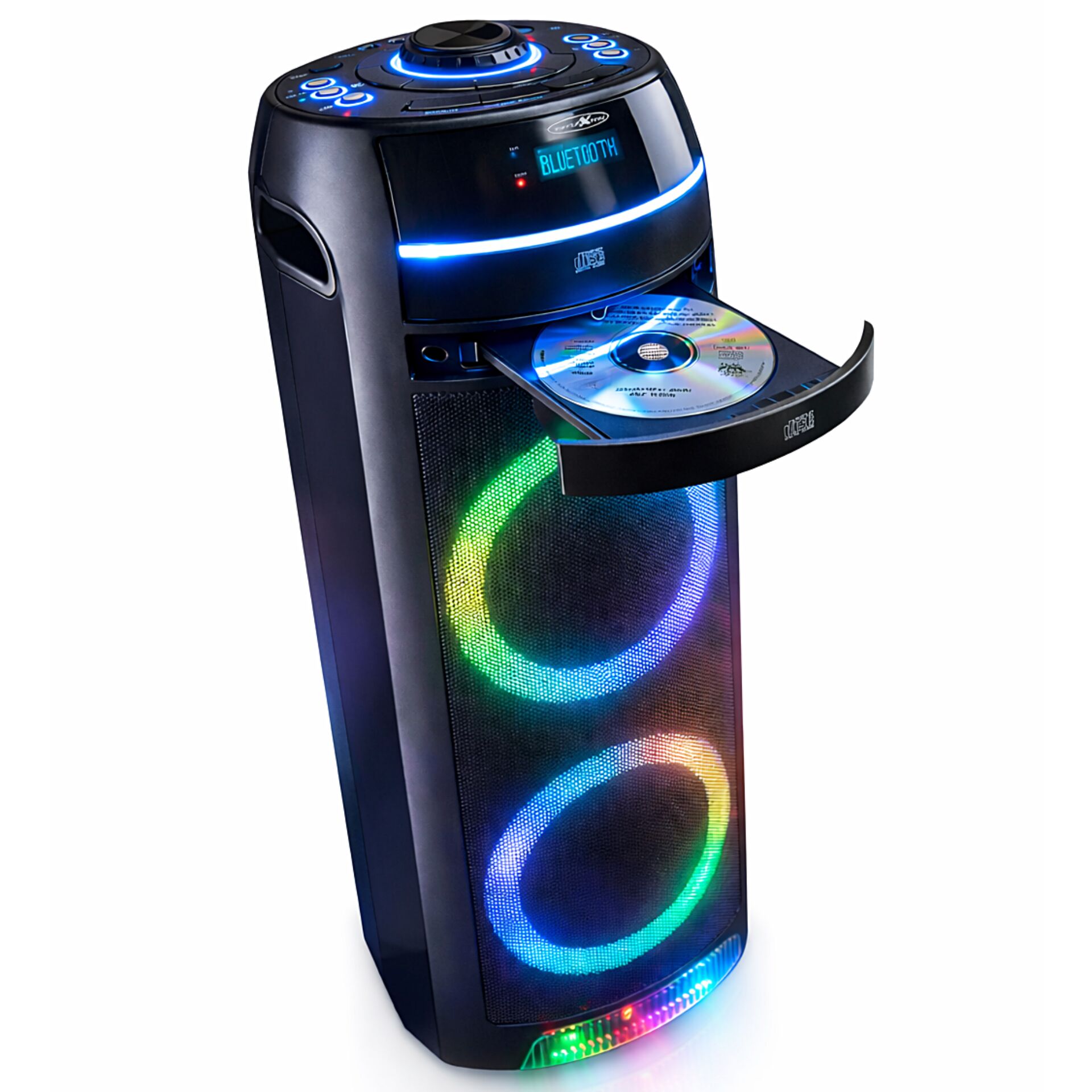Elektronik, Sprecher, Bluetooth-Lautsprecher, CD-Player, RGB-Beleuchtung, Schwarz, Partylautsprecher