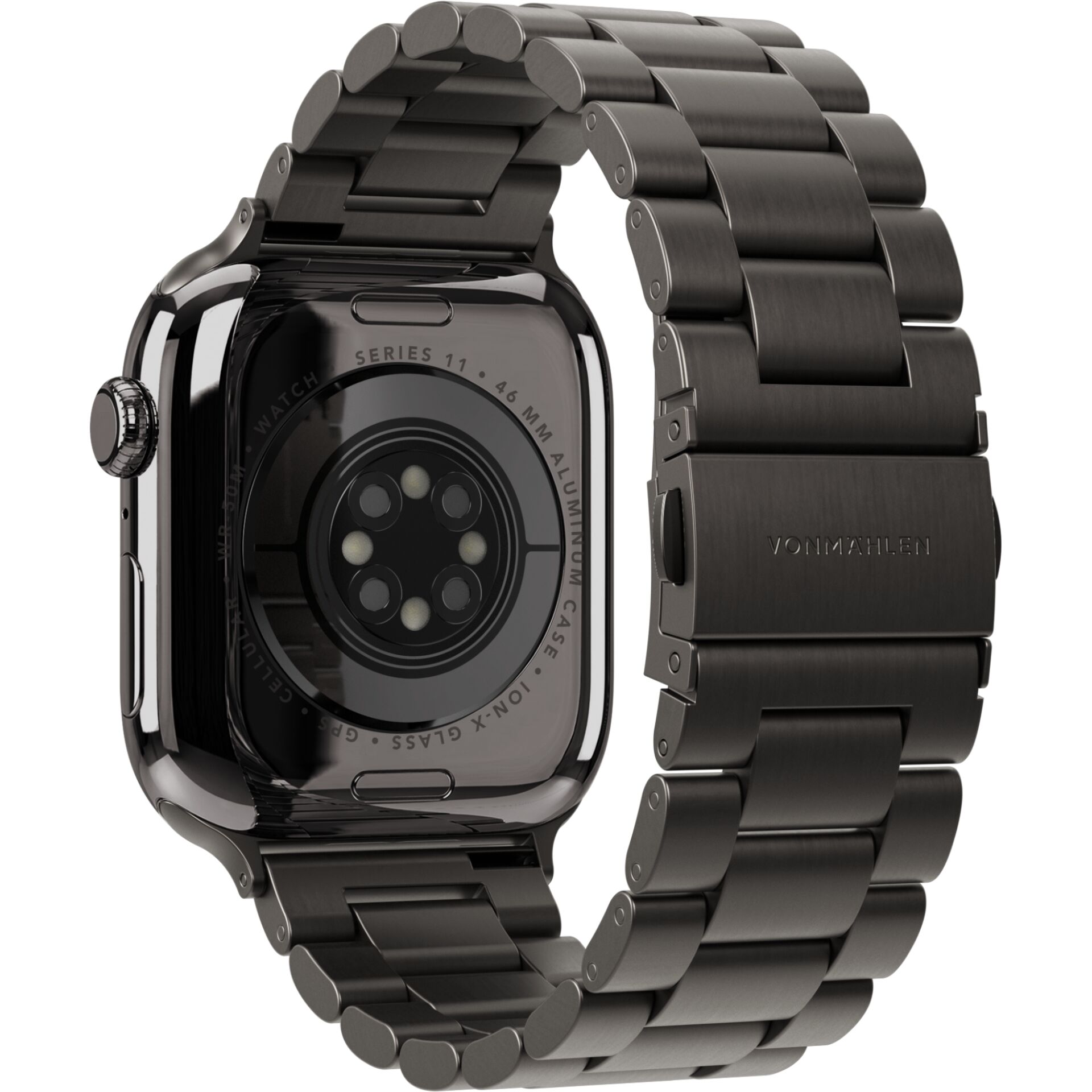 Smartwatch-Armband, Metallarmband, Dunkelgrau, Gliederarmband, Edelstahl