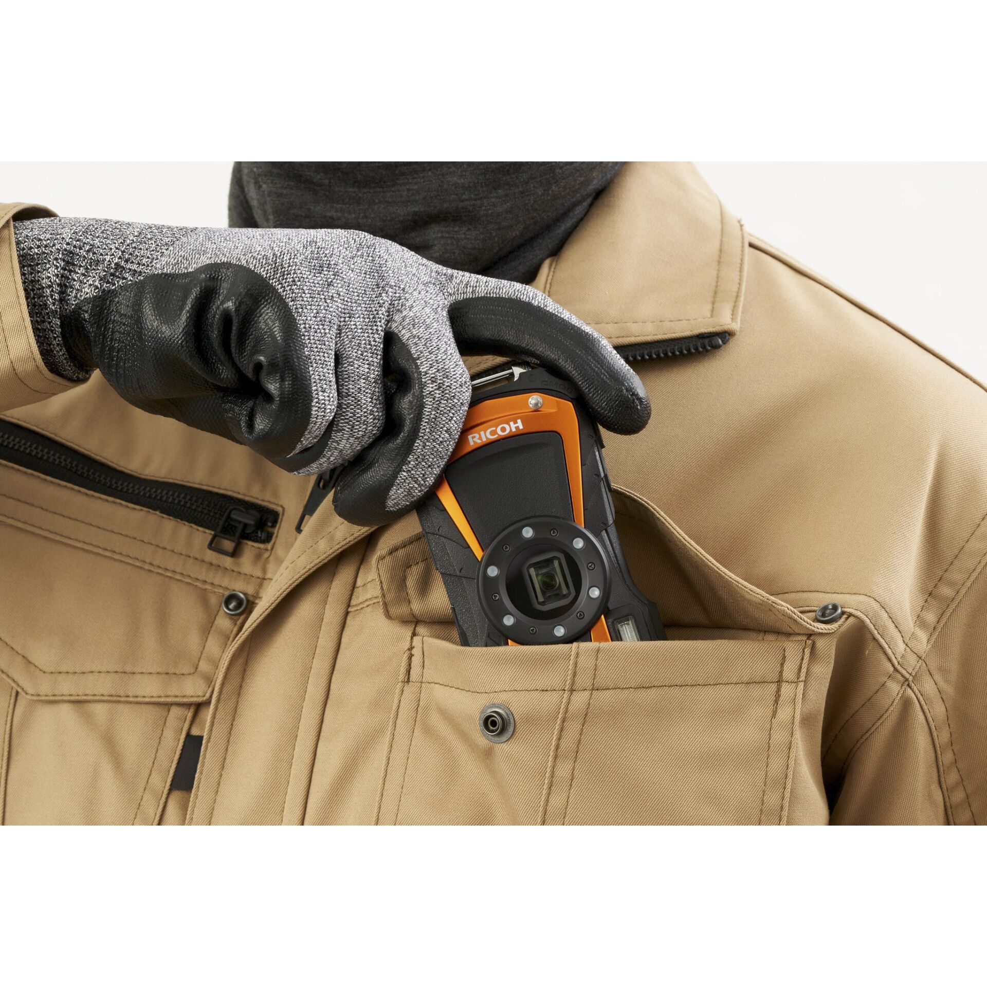 Multitool, Kamera, robust, orange Akzente, Brusttasche