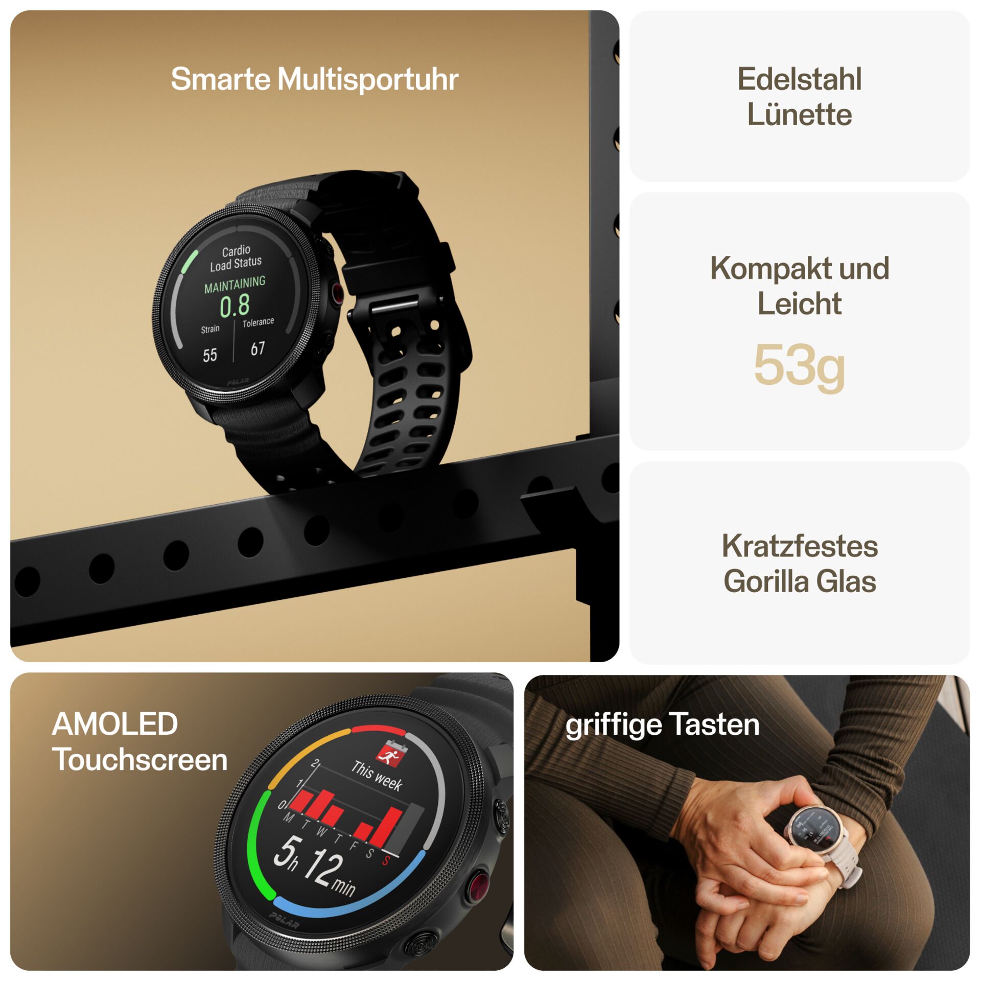 Smartwatch, Edelstahl, Armband, Gorilla Glas, AMOLED Touchscreen