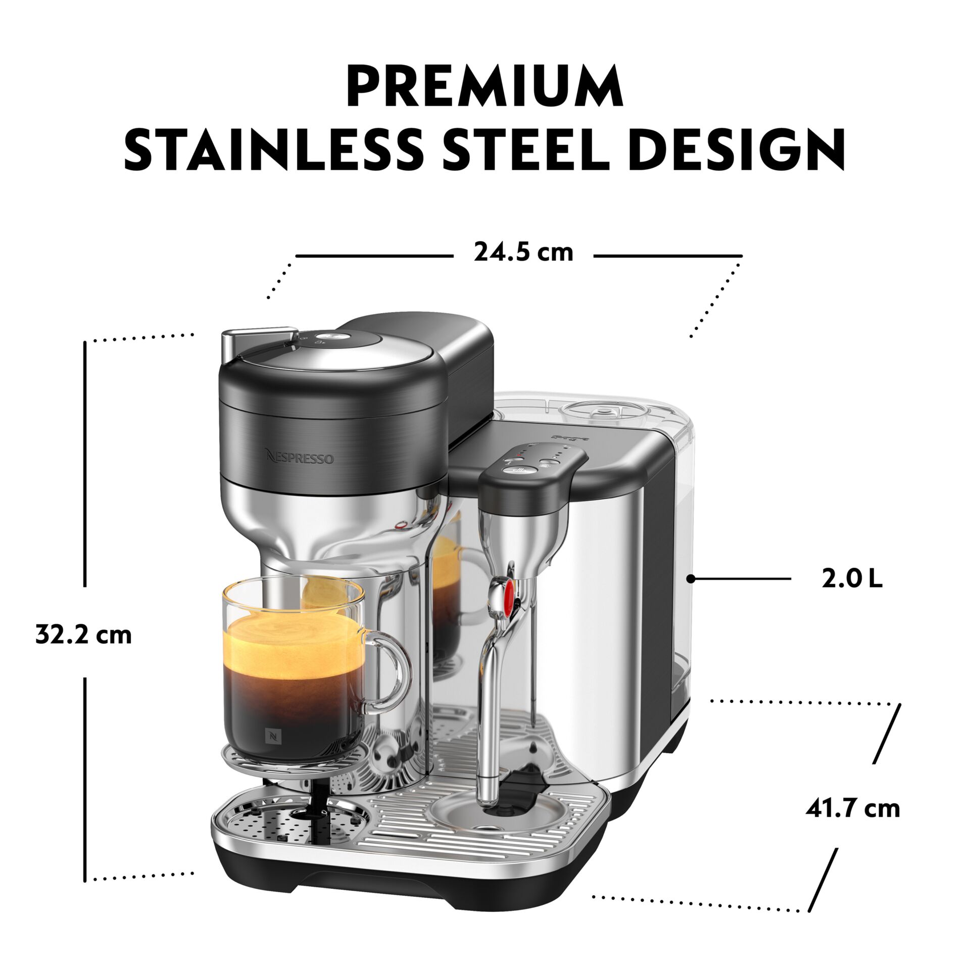 Kaffeemaschine, Espressomaschine, Edelstahl, 2.0L, Auslaufknopf