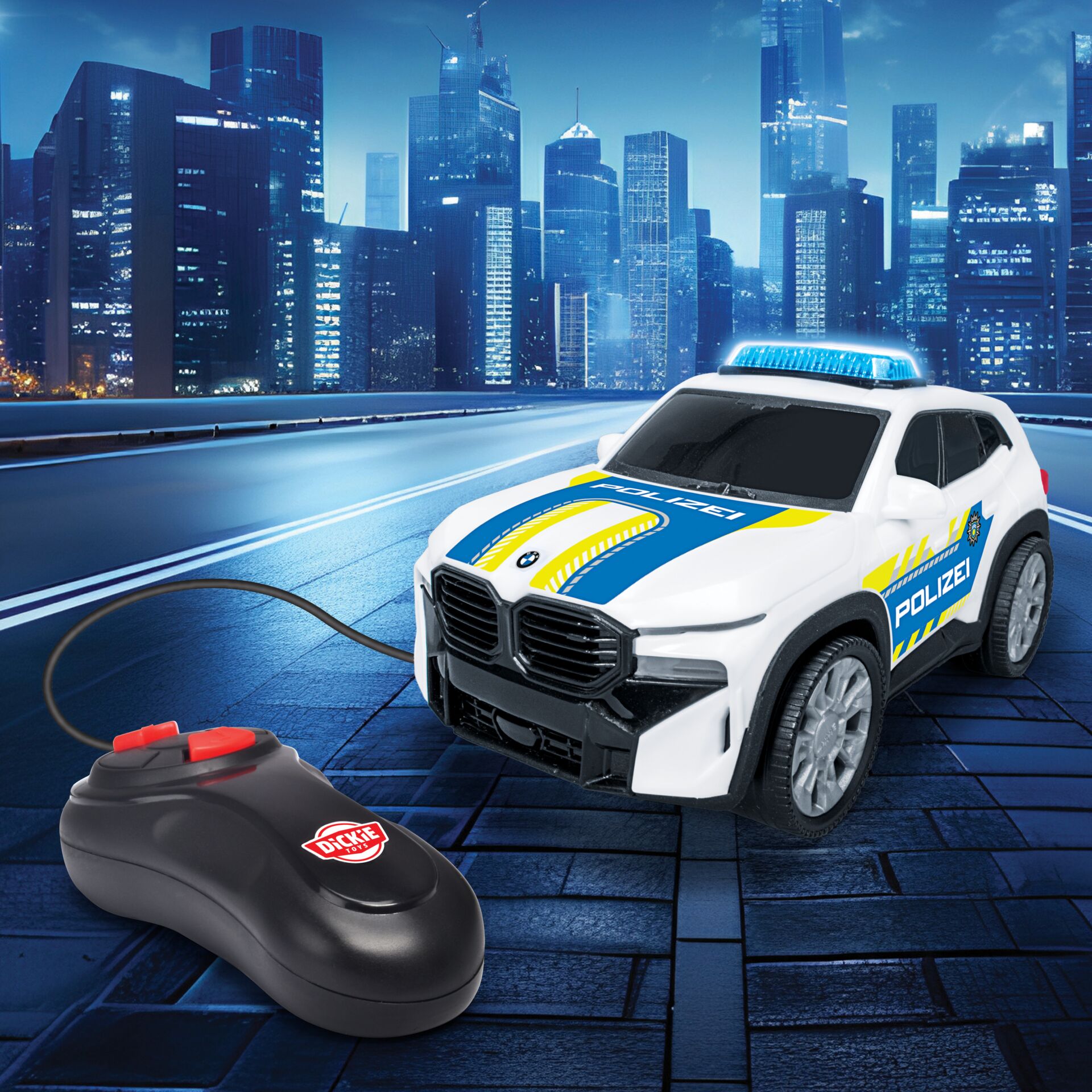 Spielzeugauto, Polizei, Fernsteuerung, Stadtmotiv, Gelbblaues Muster