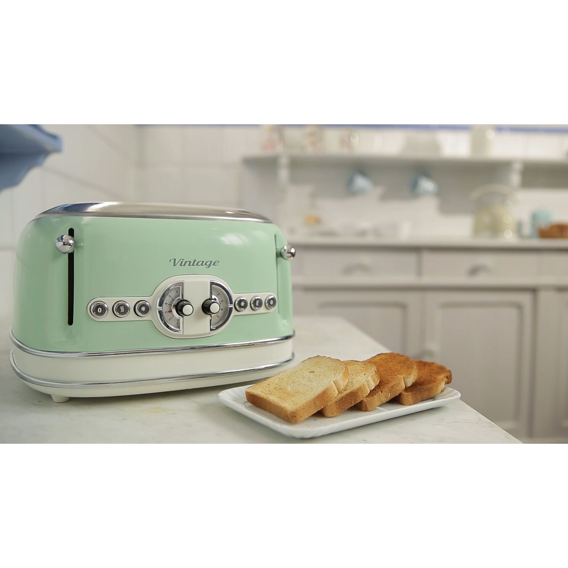 Toaster, Mintgrün, Vintage, Küchengerät, Toaster mit Brot