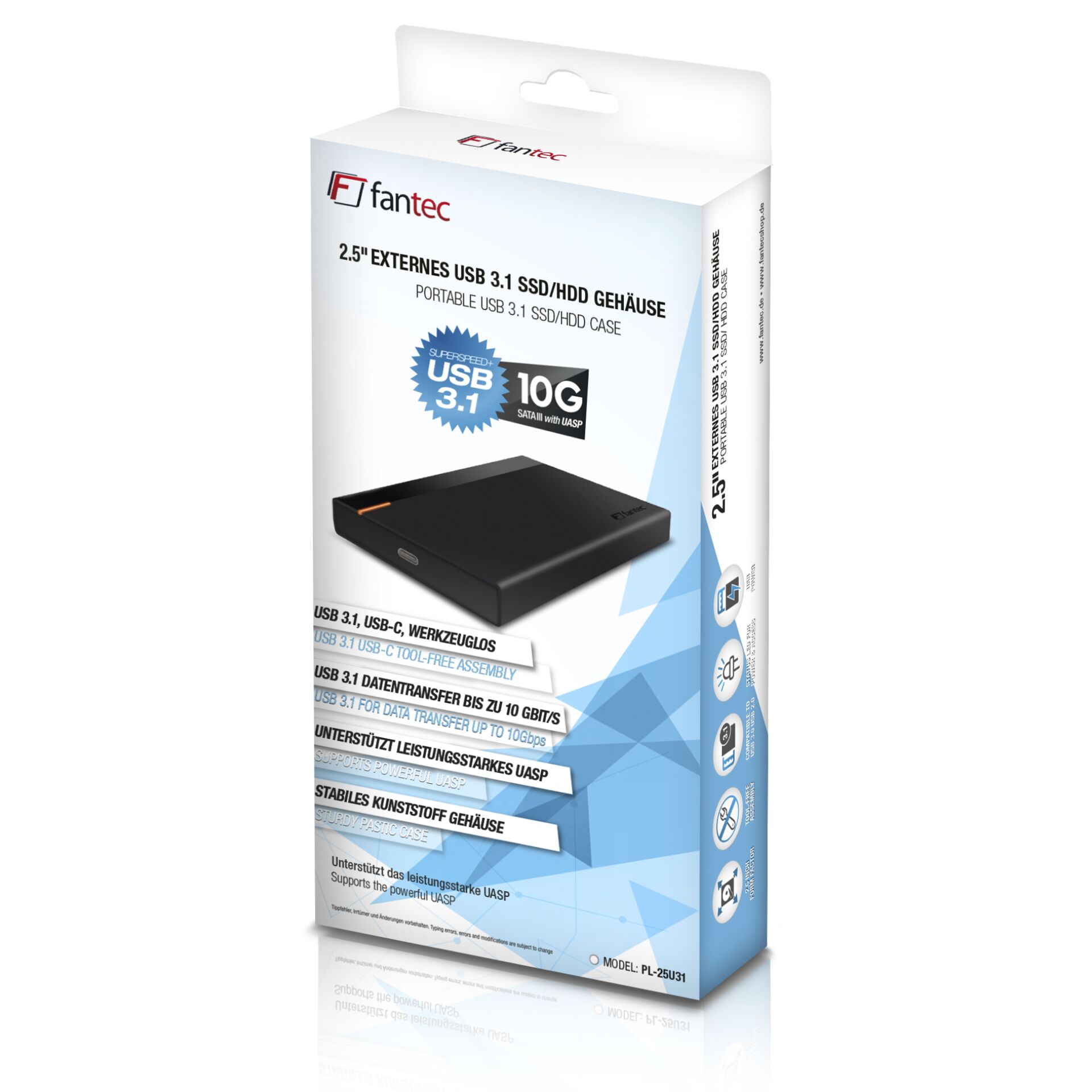  externes USB 3.1 Gehäuse, 2.5" USB-C Gehäuse, SSD/HDD Gehäuse, schwarzes Gehäuse, UASP unterstützt