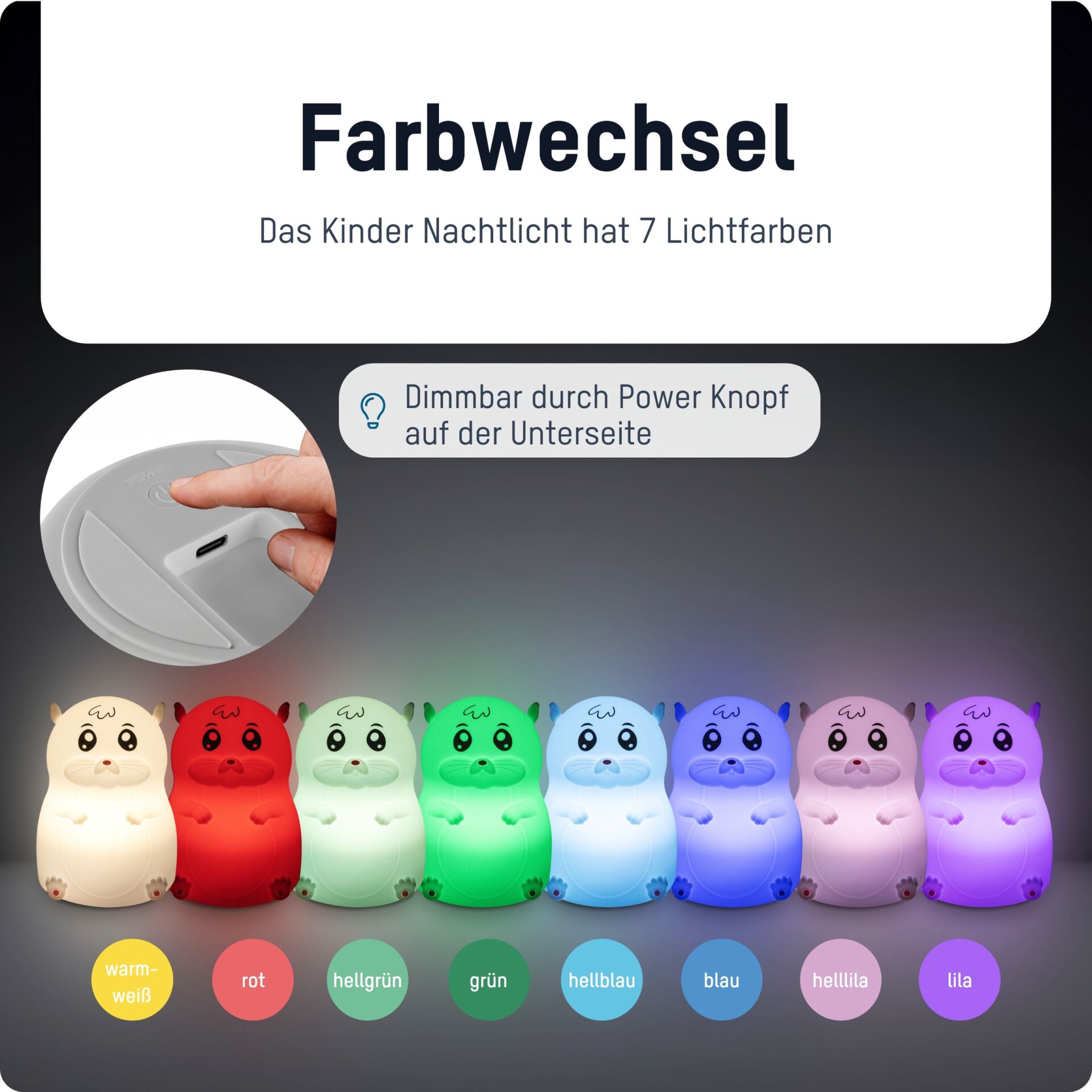 Nachtlicht,  Figur,  LED,  bunte Farben,  Dimmbare Nachtleuchte