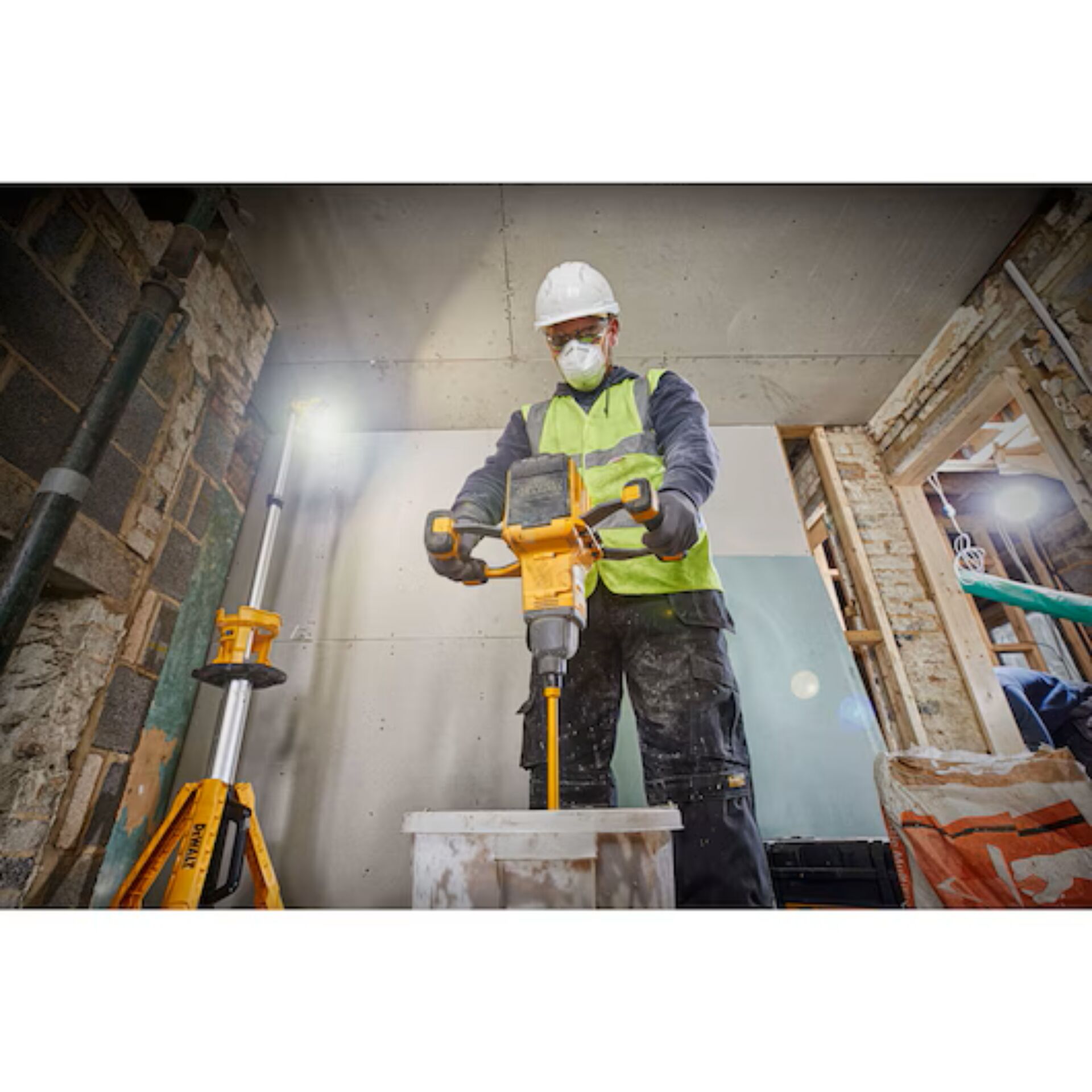 Bauarbeiter, Bohrhammer, Bohrmaschine, High-Vis, Schutzausrüstung