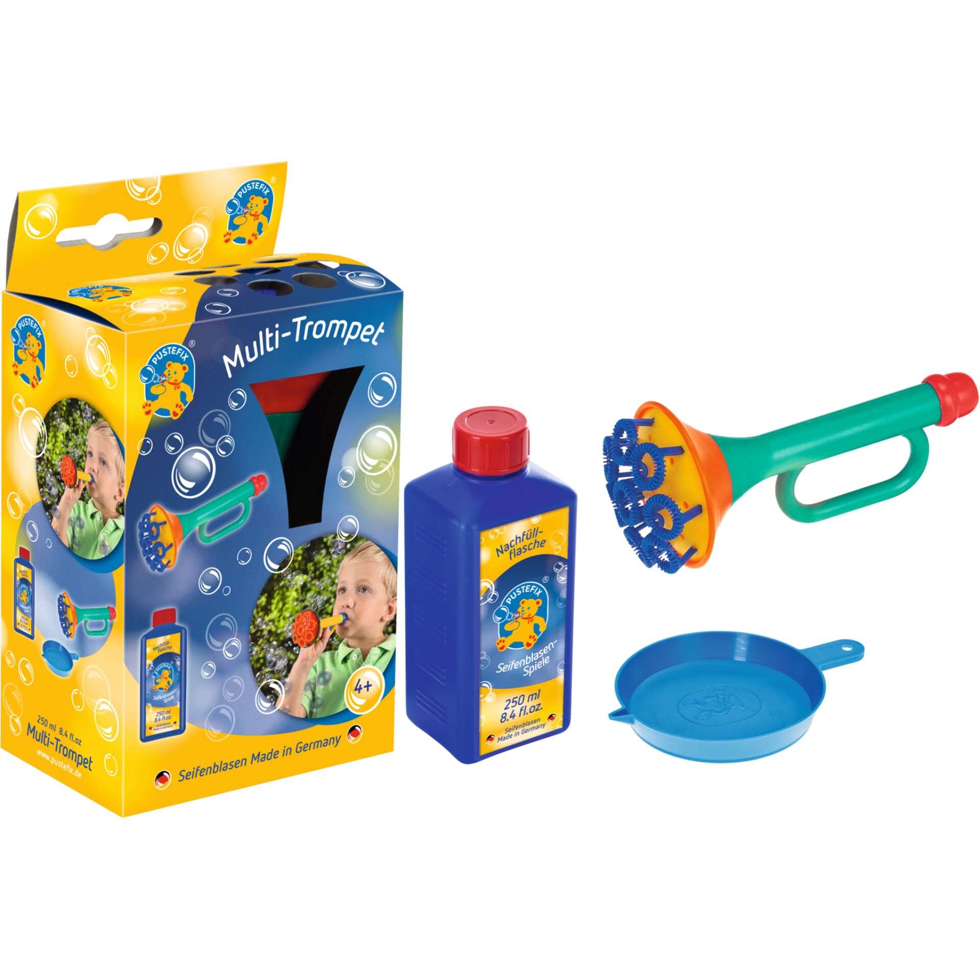 Bläschen-Set, Bubblepistole, Blasenstab, Waschflüssigkeit, Pfanne
