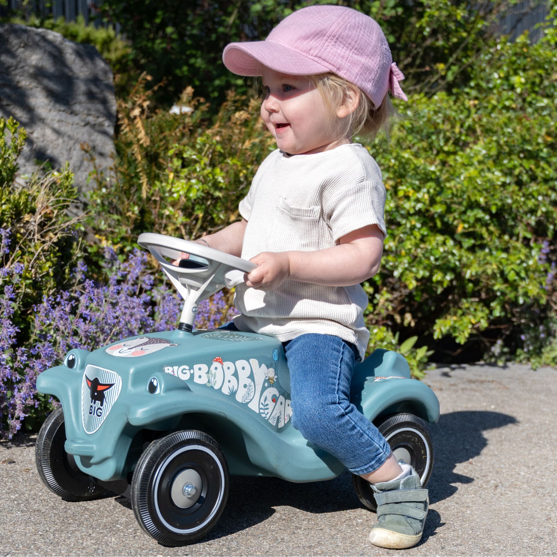 Kinderfahrzeug, Ride-on, Vintage style, Graublau, Pferde-/Tiermotiv