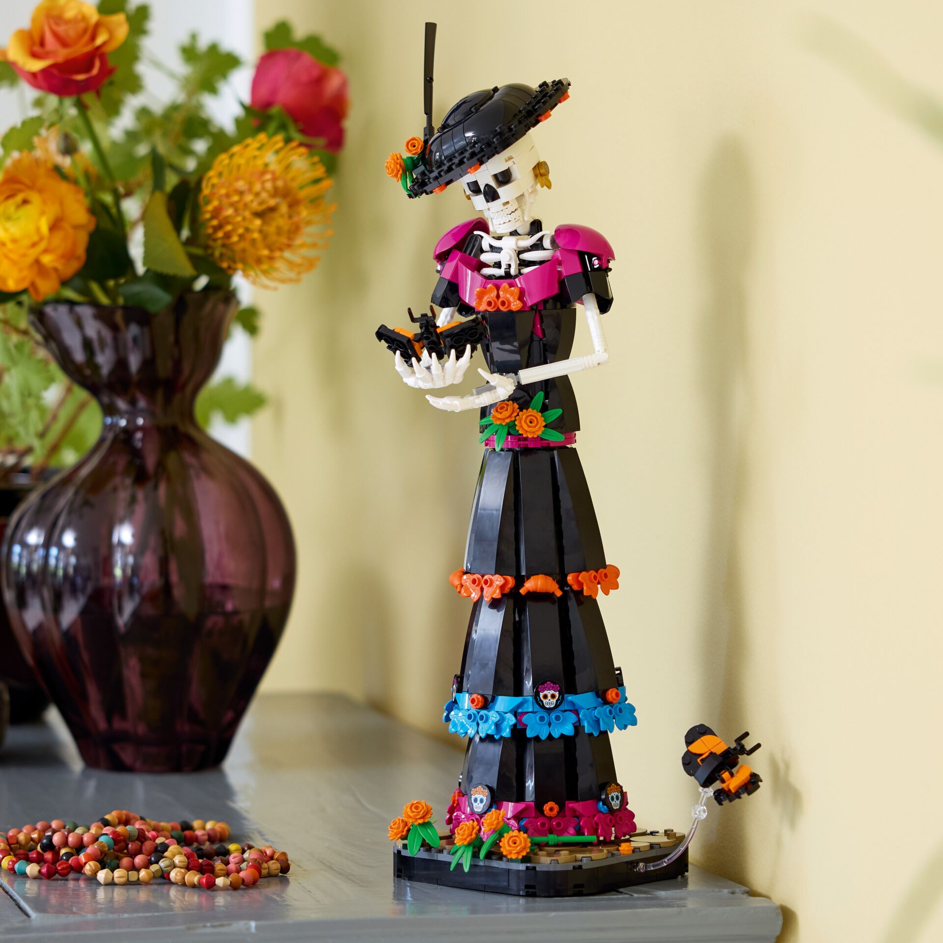 lego, figurine, skeleton, blumen, skulptur