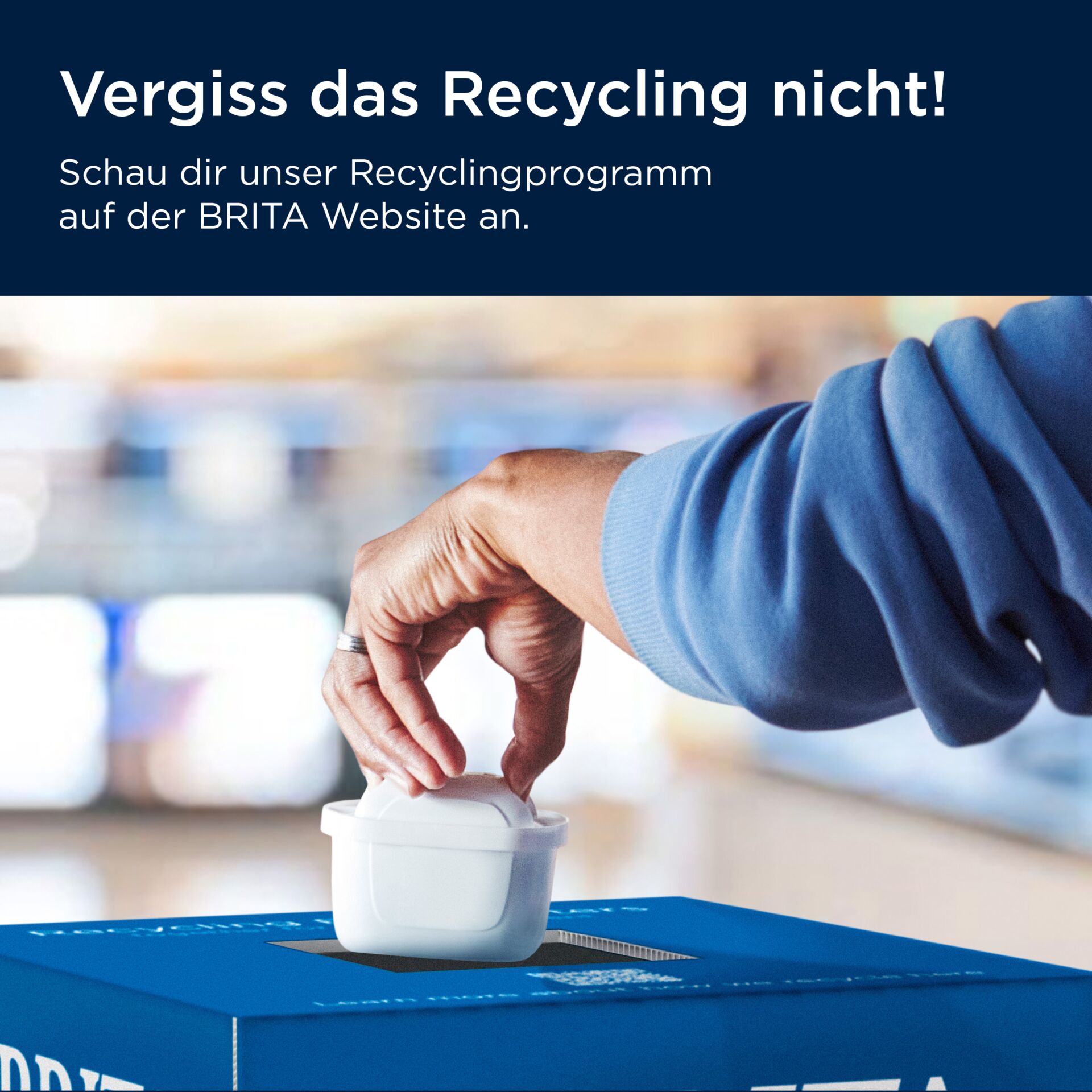 waste bin, polling box, recycling, hand inserting, blue