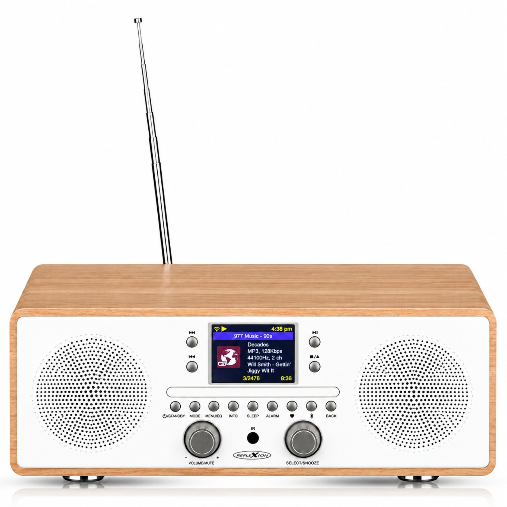 Internetradio, Holzgehäuse, Teleskopantenne, Doppel-Lautsprecher, Farbdisplay