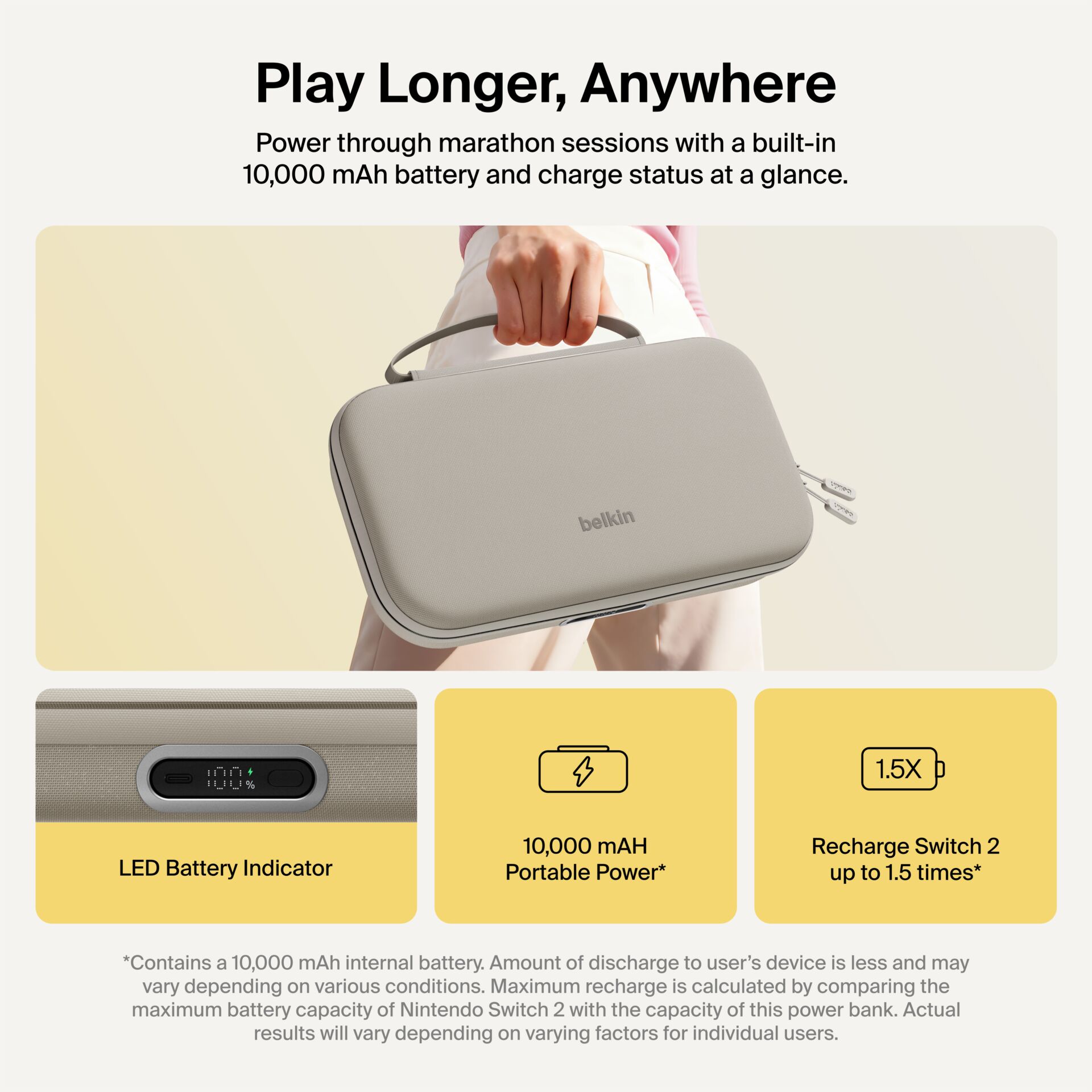 Tragetasche, Portables Netzteil, Power Bank, 10.000 mAh, LED Batterieanzeige