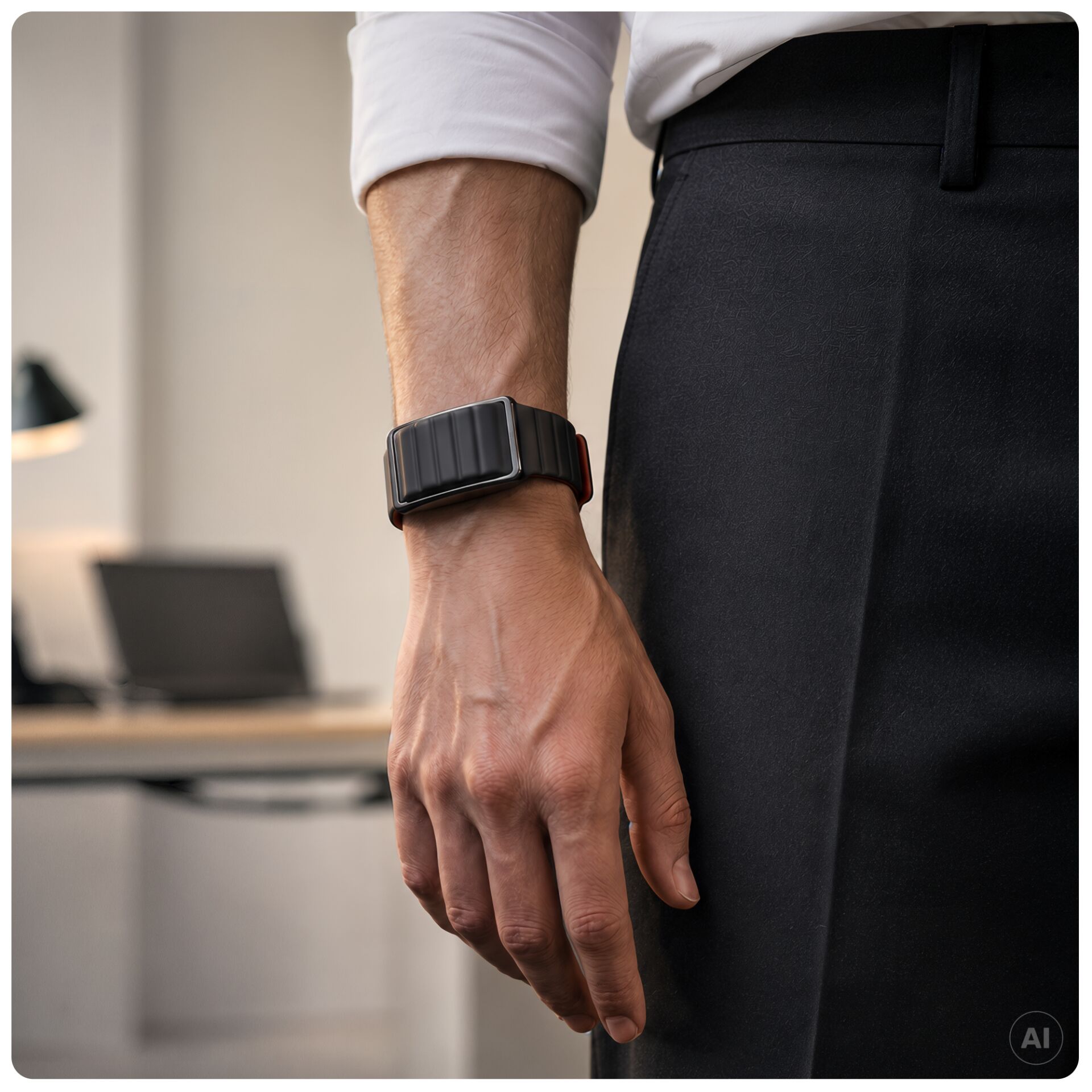 Smartwatch, Schwarzes Armband, Rechteckiges Display, Digitaluhr
